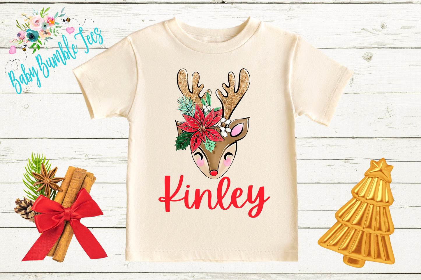 Reindeer Name Shirt // Personalized Name // Christmas t-shirt // Baby Girl // Holiday Shirt // Toddler// Kids Shirt // First Christmas
