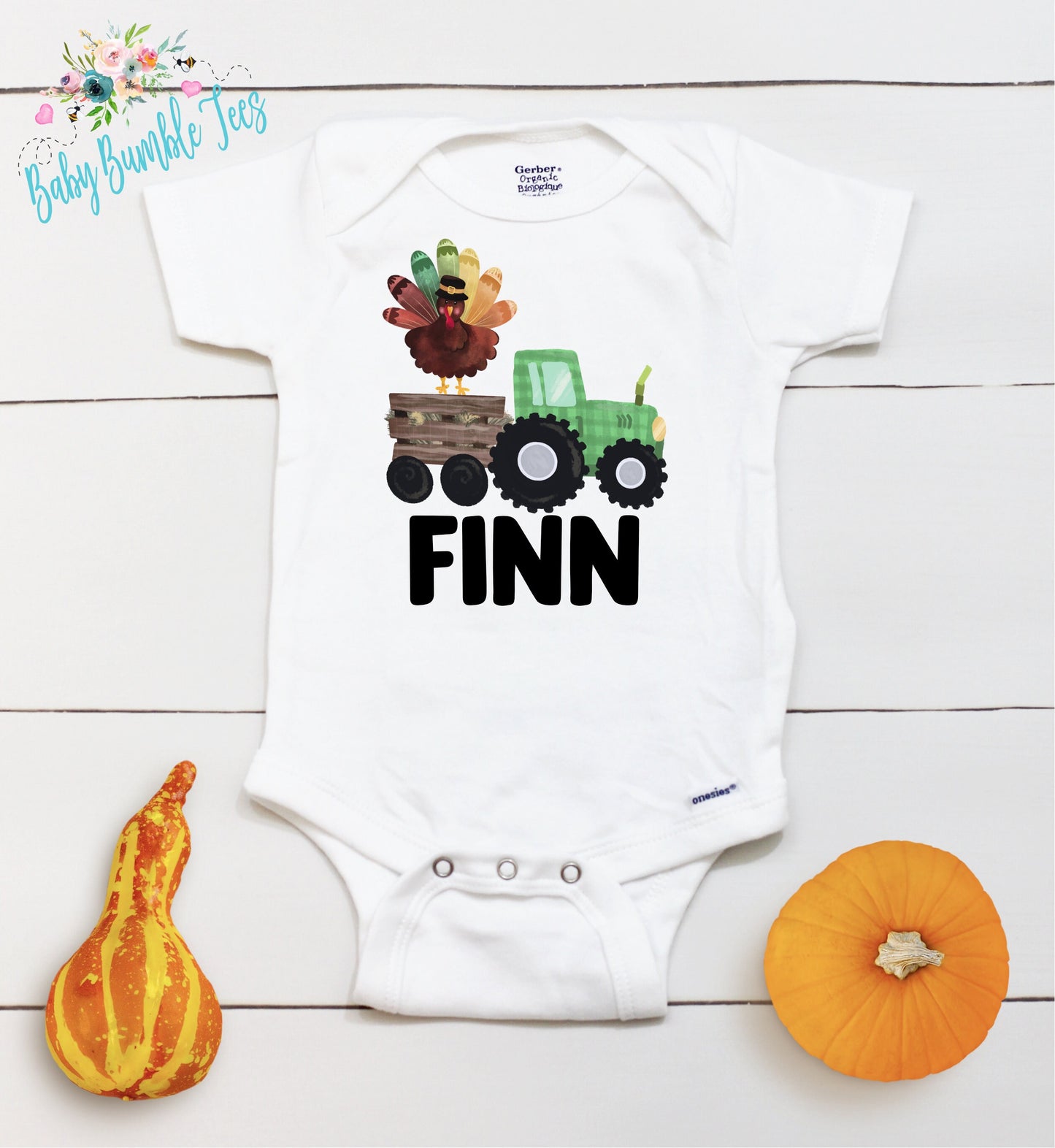 Turkey Tractor Bodysuit // Boys Thanksgiving // First Thanksgiving // Newborn Bodysuit // Thanksgiving Turkey Shirt // Kids Thanksgivivng