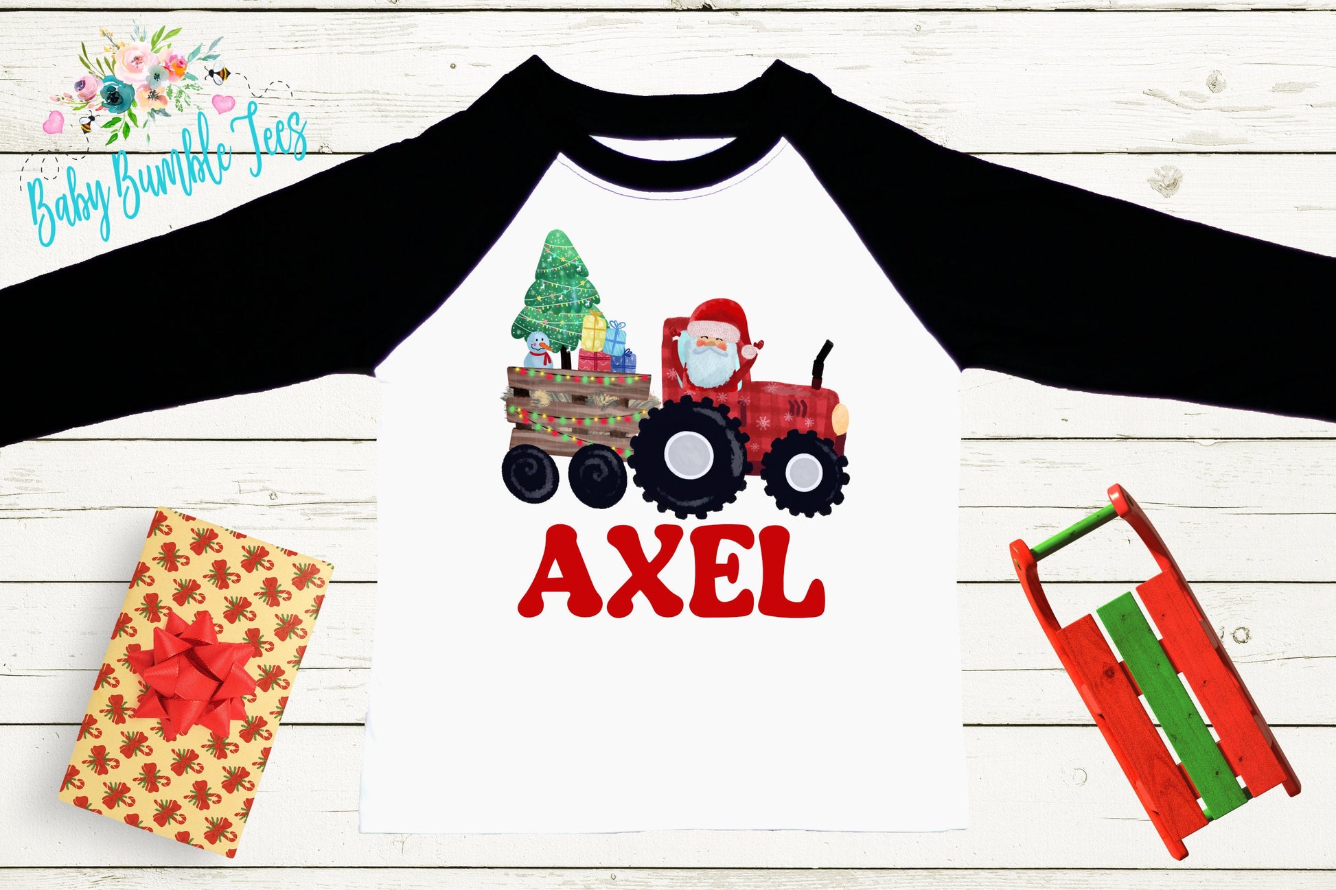 Christmas Tractor Shirt // Boys Christmas Shirt // Kids Christmas Shirt // Personalized Name // Toddler Christmas Shirt // Christmas Gift