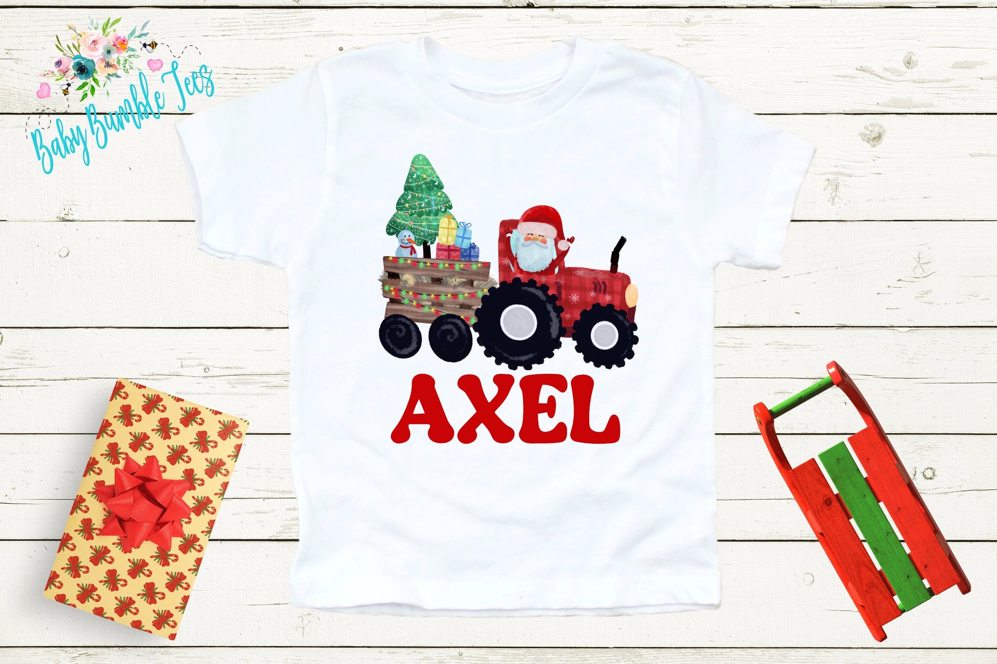 Christmas Tractor Shirt // Boys Christmas Shirt // Kids Christmas Shirt // Personalized Name // Toddler Christmas Shirt // Christmas Gift