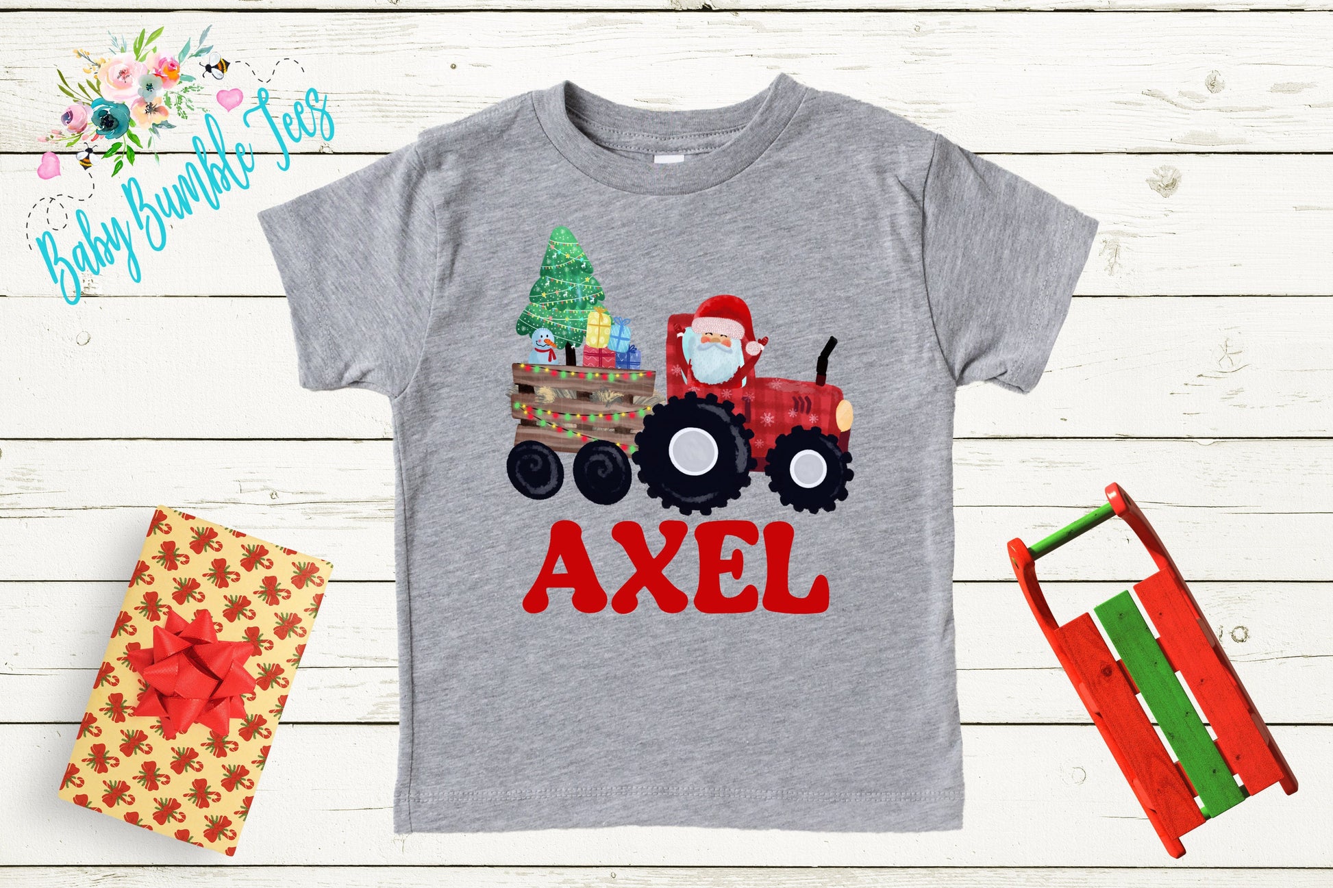 Christmas Tractor Shirt // Boys Christmas Shirt // Kids Christmas Shirt // Personalized Name // Toddler Christmas Shirt // Christmas Gift