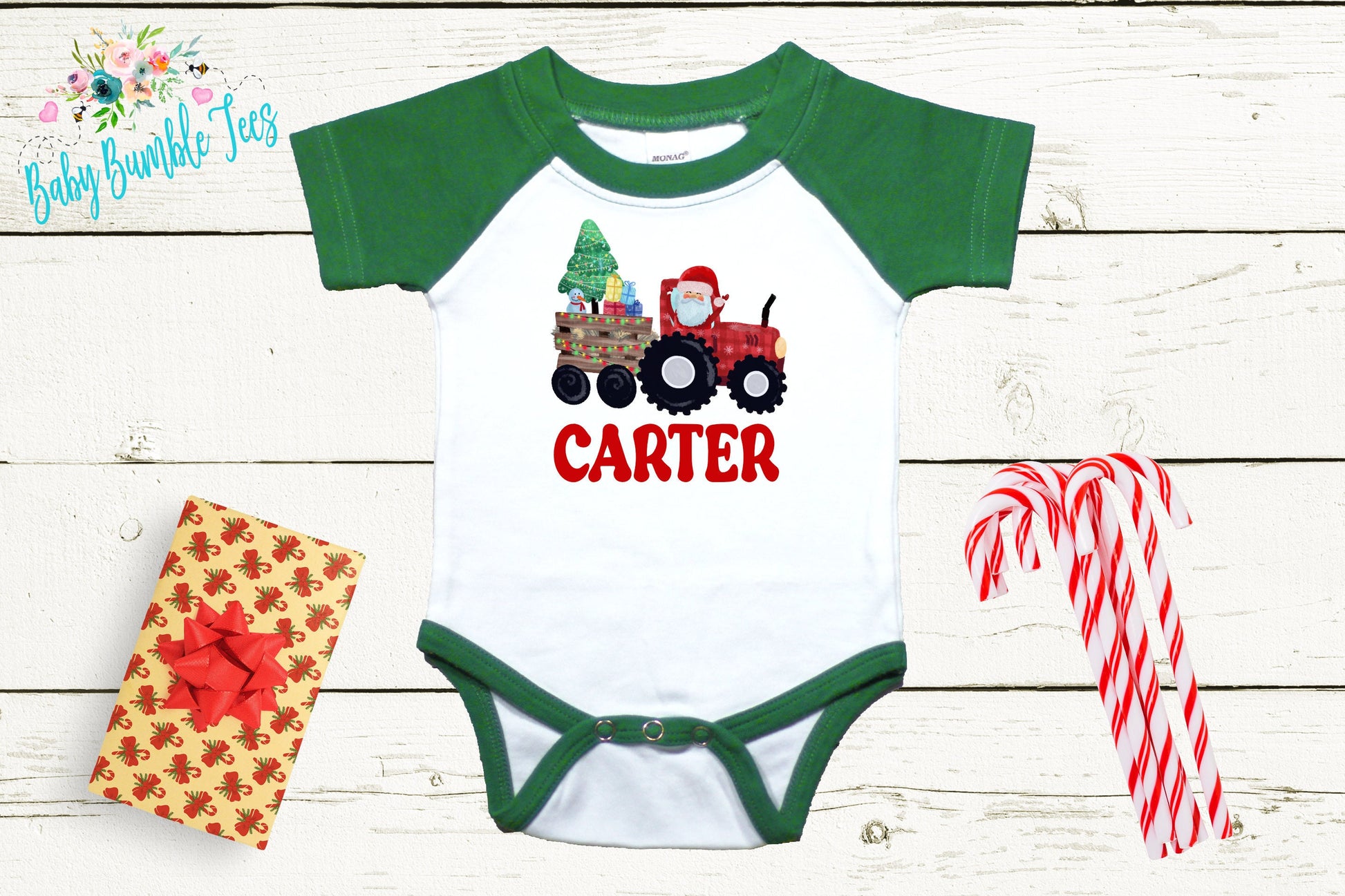 Christmas Tractor Bodysuit // Personalized Name // Kids Christmas Shirt // Boys Christmas Shirt // My First Christmas // Christmas Gift