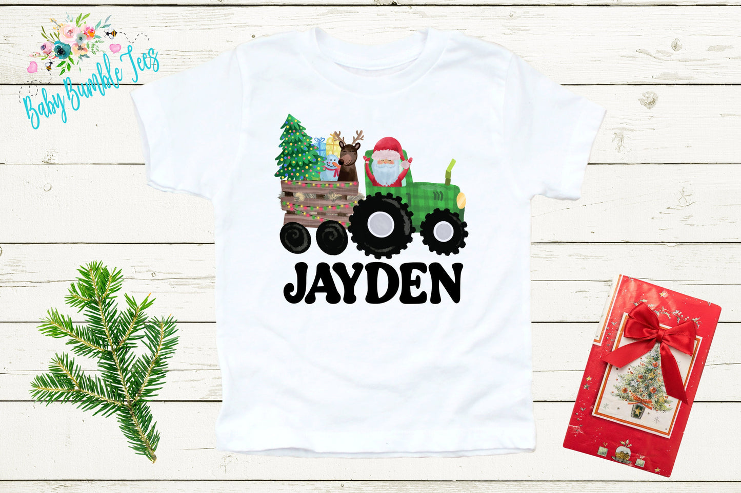 Christmas Tractor Shirt // Boys Christmas Shirt // Kids Christmas Shirt // Personalized Name // Toddler Christmas Shirt // Christmas Gift