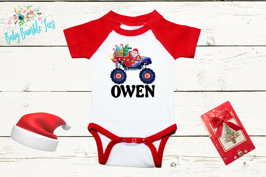 Monster Truck Christmas Bodysuit // Personalized Name // Boys Christmas Shirt // My First Christmas // Kids Christmas Shirt / Toddler / Gift