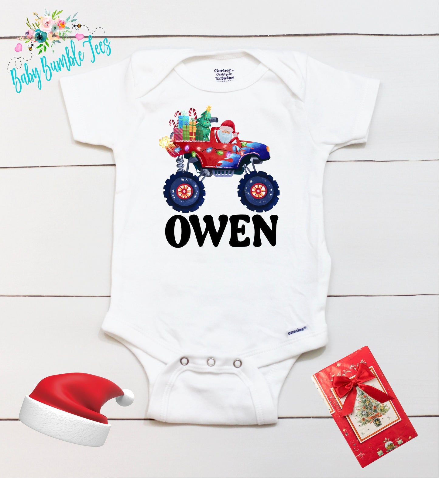 Monster Truck Christmas Bodysuit // Personalized Name // Boys Christmas Shirt // My First Christmas // Kids Christmas Shirt / Toddler / Gift