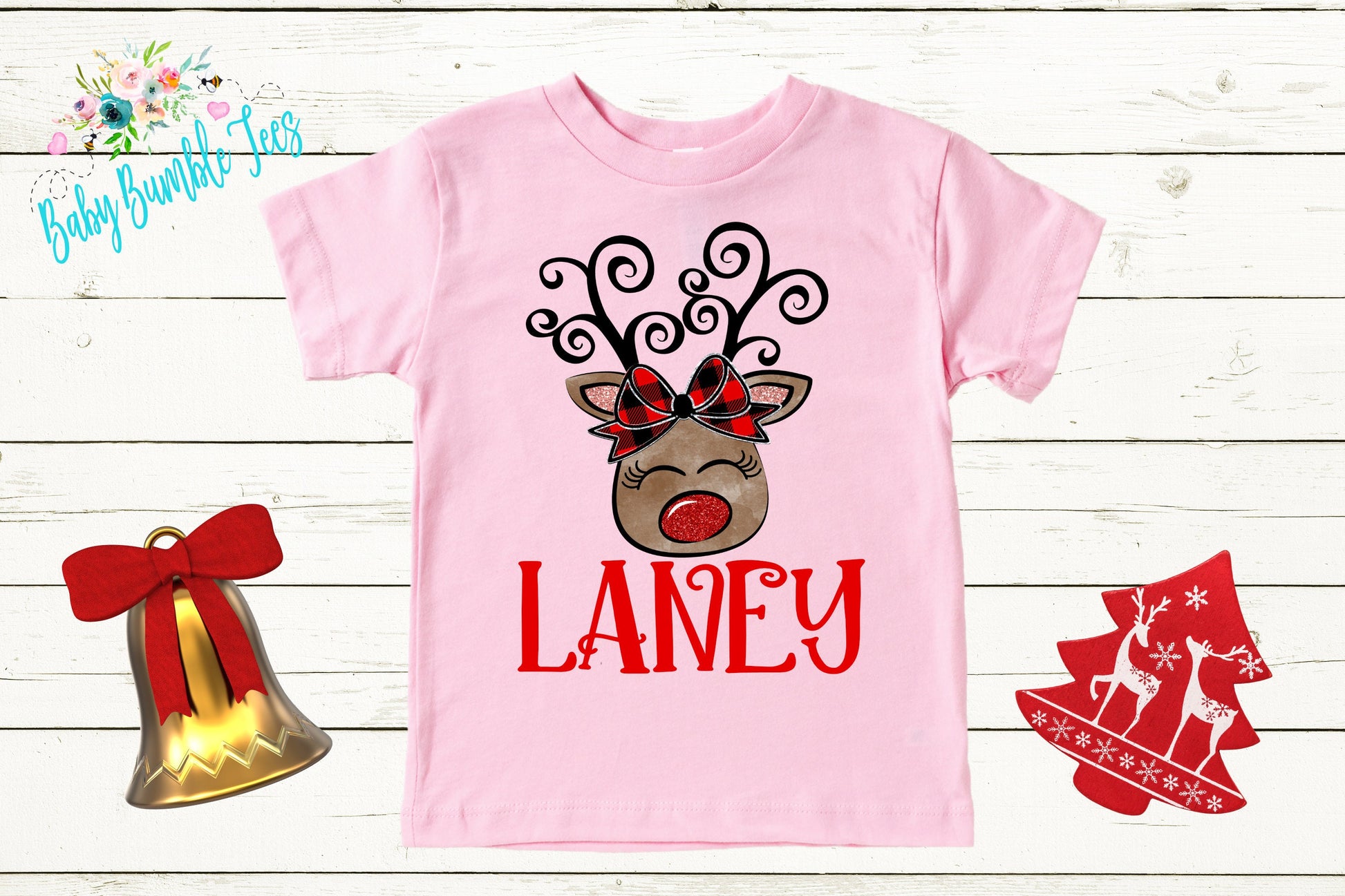 Girl Reindeer Name Shirt, Personalized Name, Christmas t-shirt, Baby Girl Holiday Shirt, Toddler, Kids Shirt, First Christmas