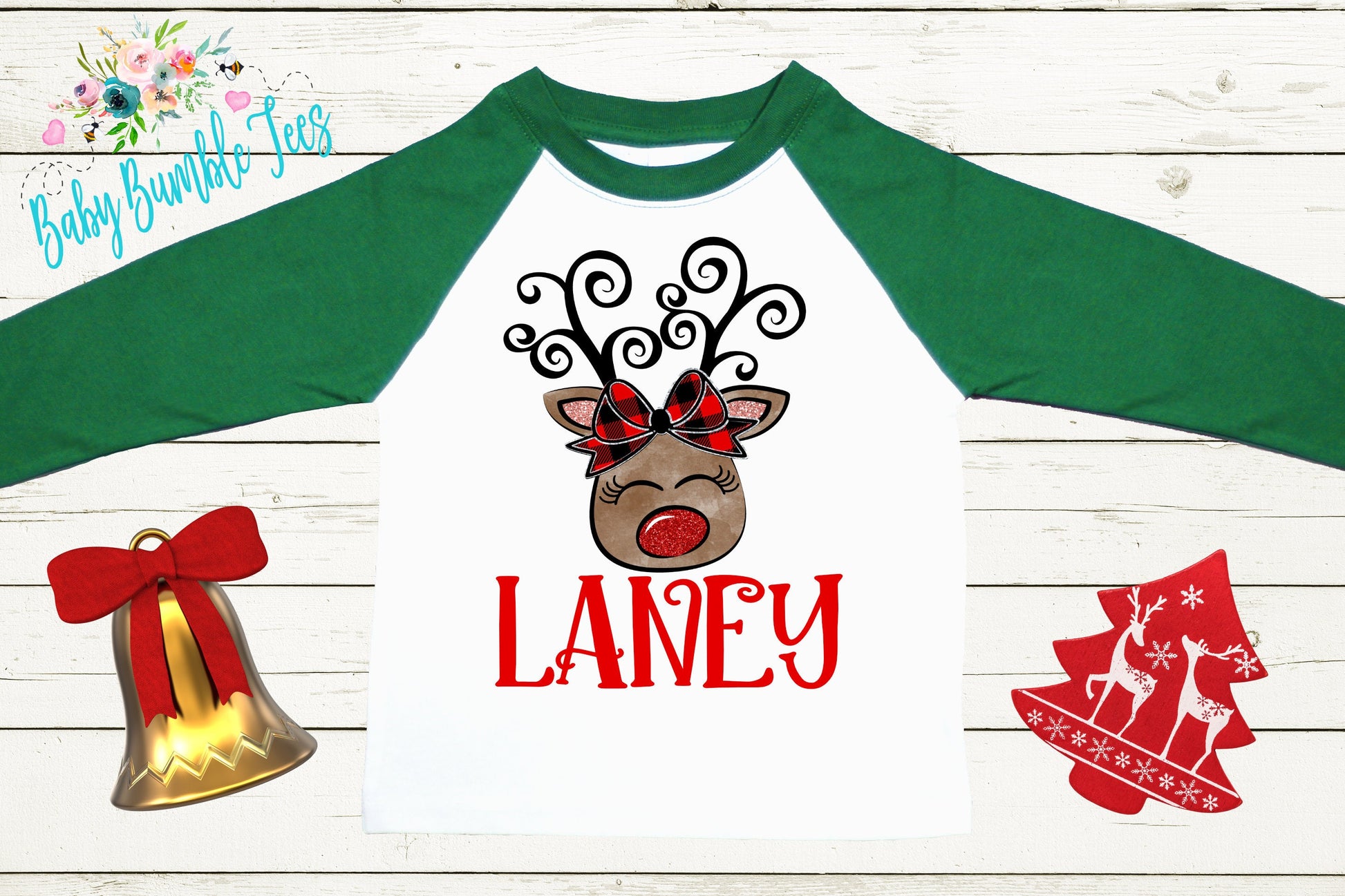 Girl Reindeer Name Shirt, Personalized Name, Christmas t-shirt, Baby Girl Holiday Shirt, Toddler, Kids Shirt, First Christmas