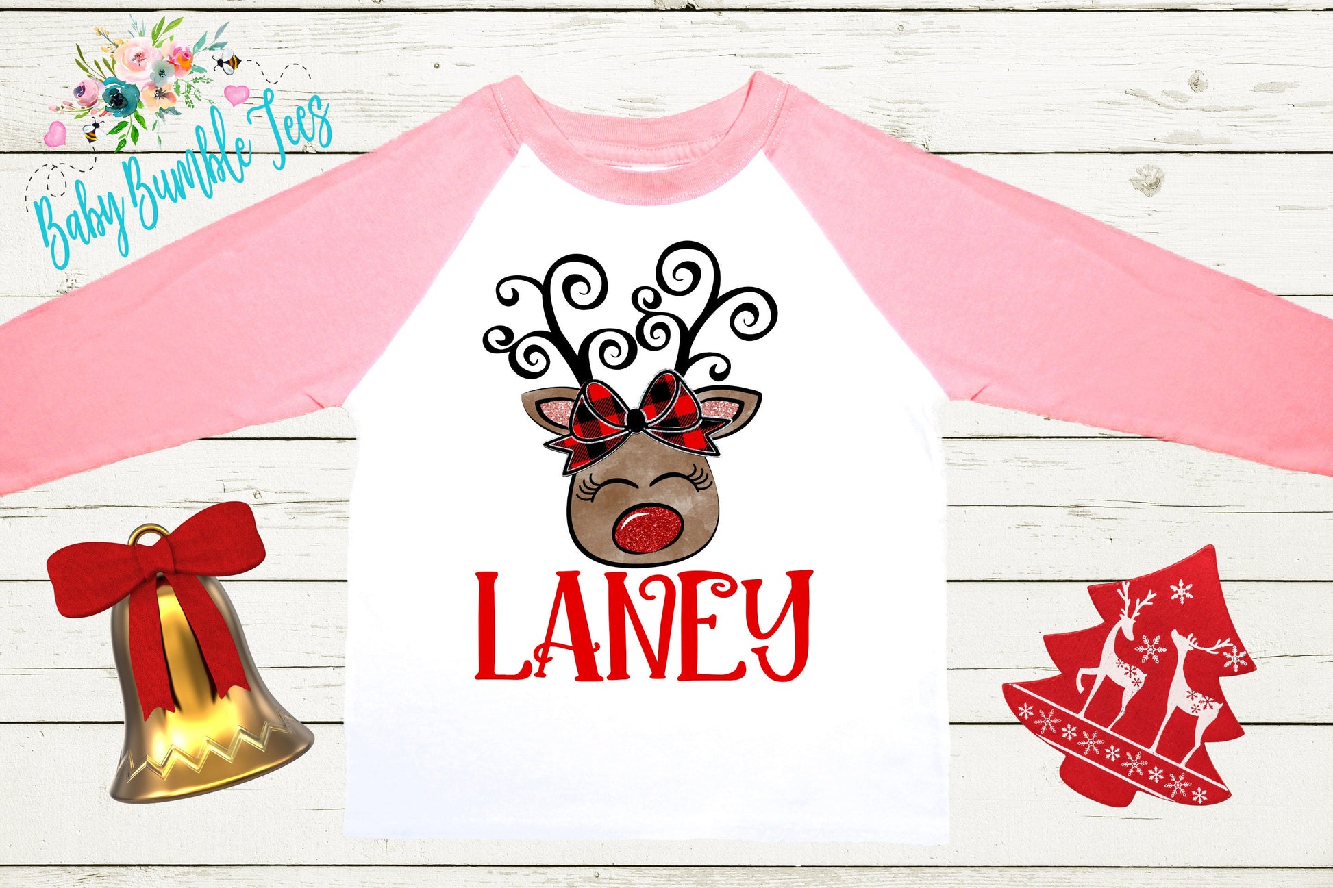 Girl Reindeer Name Shirt, Personalized Name, Christmas t-shirt, Baby Girl Holiday Shirt, Toddler, Kids Shirt, First Christmas