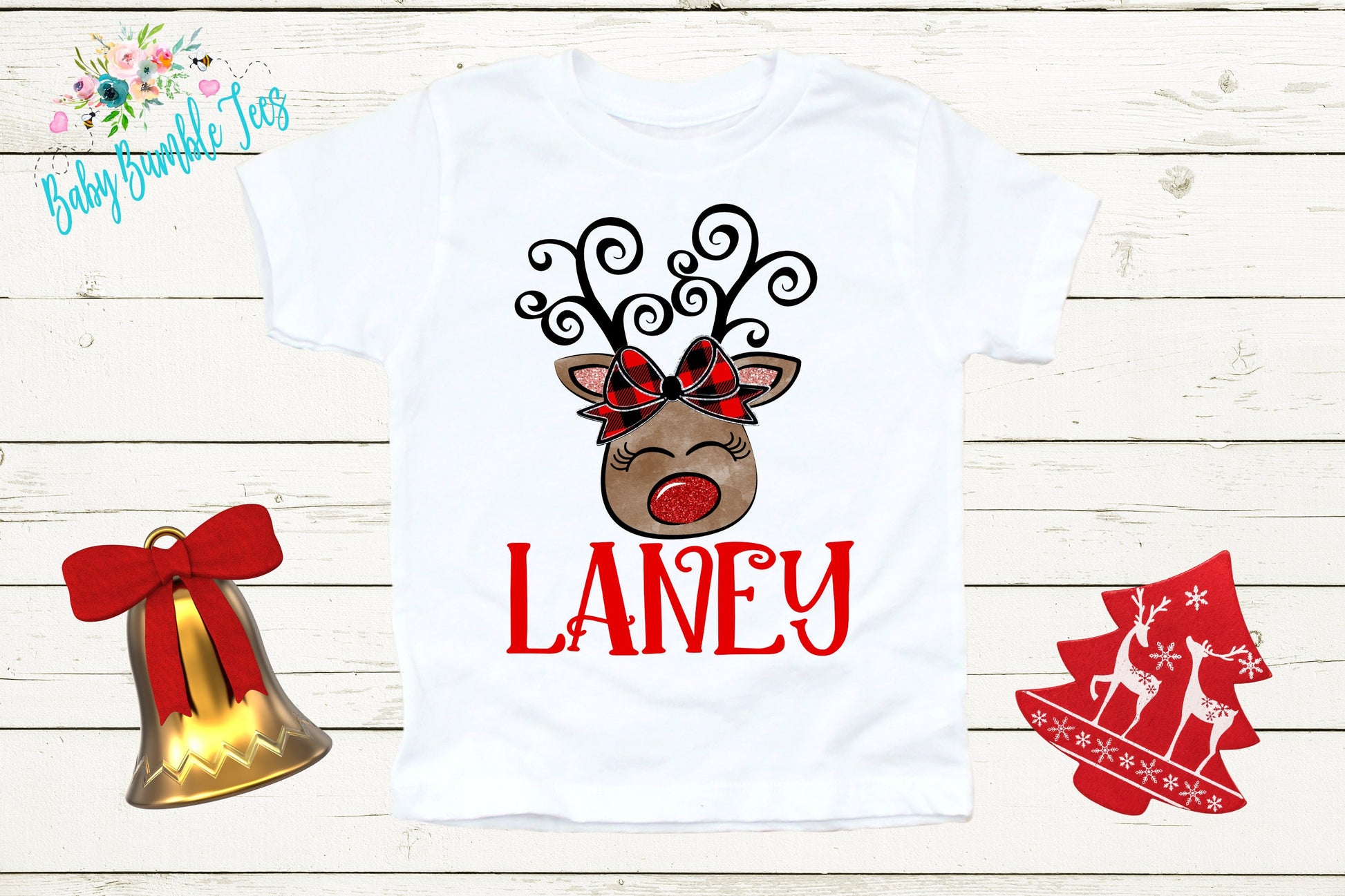 Girl Reindeer Name Shirt, Personalized Name, Christmas t-shirt, Baby Girl Holiday Shirt, Toddler, Kids Shirt, First Christmas