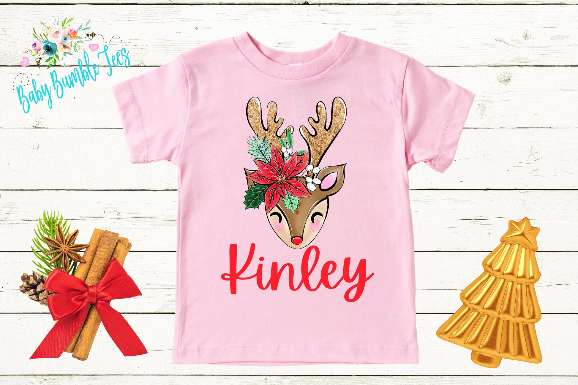 Reindeer Name Shirt // Personalized Name // Christmas t-shirt // Baby Girl // Holiday Shirt // Toddler// Kids Shirt // First Christmas