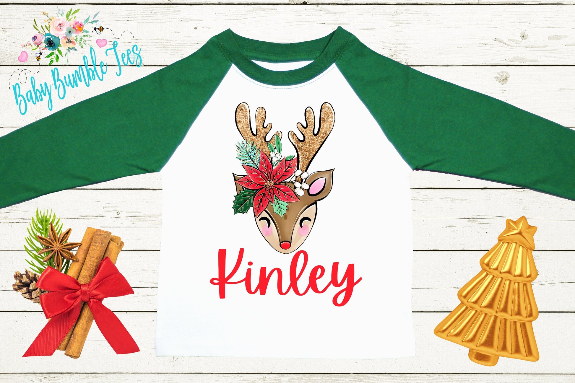 Reindeer Name Shirt // Personalized Name // Christmas t-shirt // Baby Girl // Holiday Shirt // Toddler// Kids Shirt // First Christmas