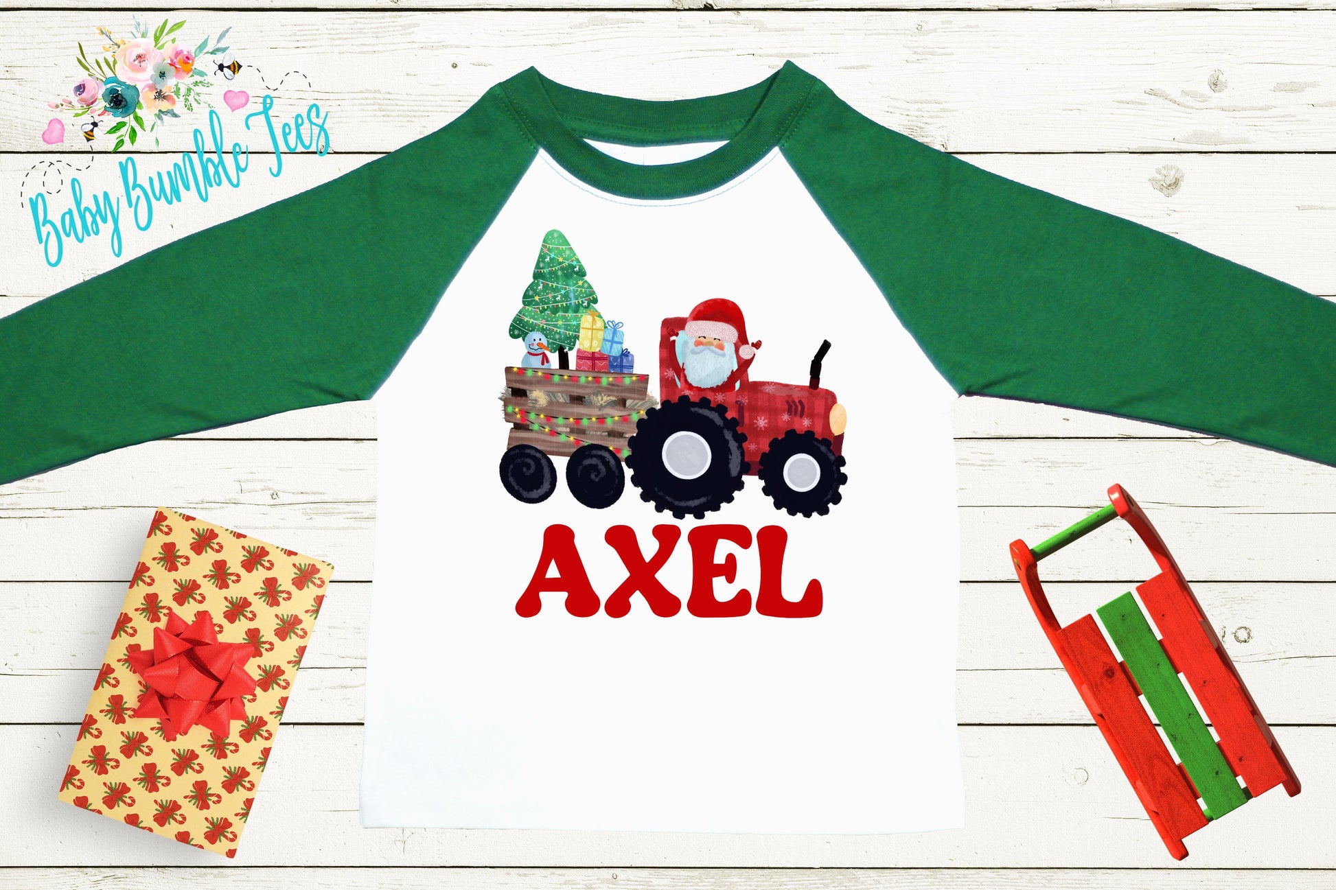 Christmas Tractor Shirt // Boys Christmas Shirt // Kids Christmas Shirt // Personalized Name // Toddler Christmas Shirt // Christmas Gift