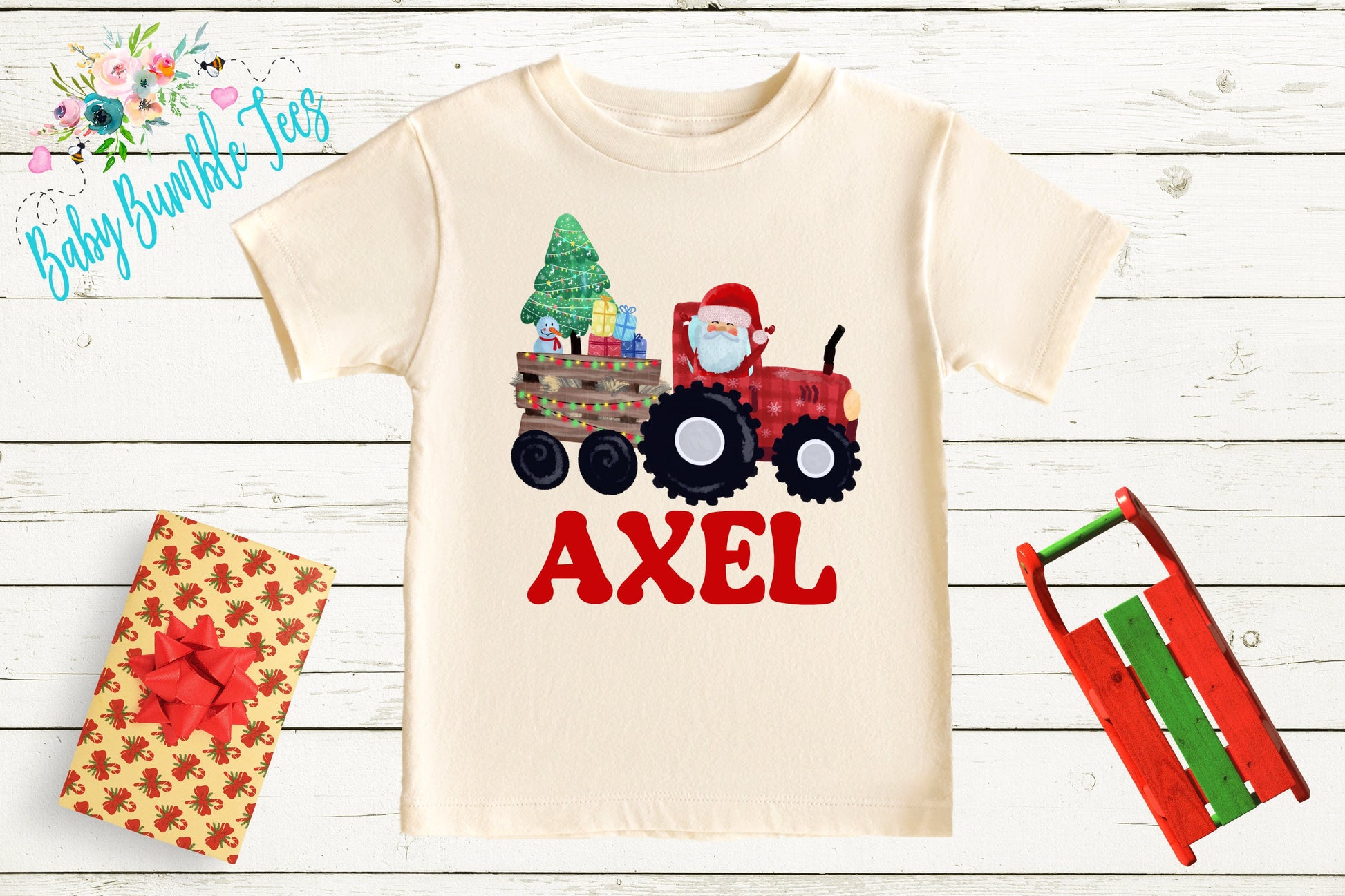 Christmas Tractor Shirt // Boys Christmas Shirt // Kids Christmas Shirt // Personalized Name // Toddler Christmas Shirt // Christmas Gift