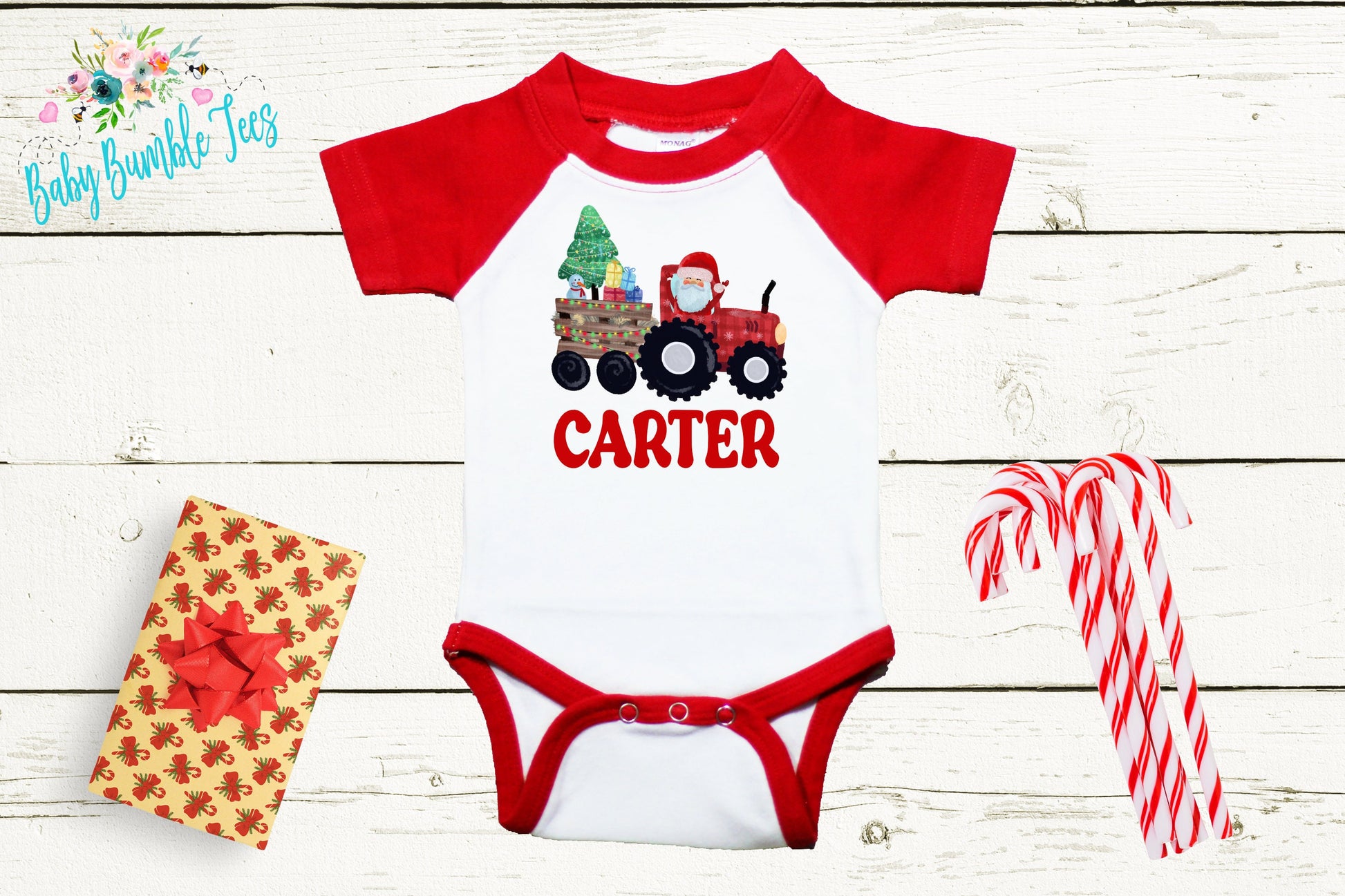 Christmas Tractor Bodysuit // Personalized Name // Kids Christmas Shirt // Boys Christmas Shirt // My First Christmas // Christmas Gift