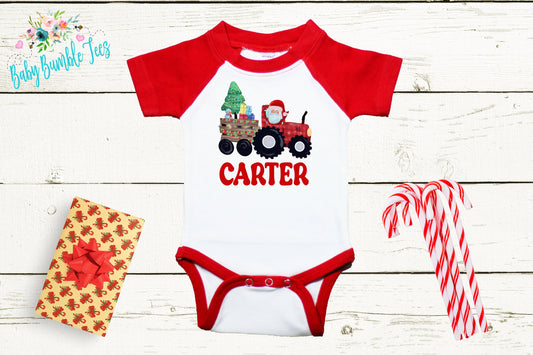 Christmas Tractor Bodysuit // Personalized Name // Kids Christmas Shirt // Boys Christmas Shirt // My First Christmas // Christmas Gift