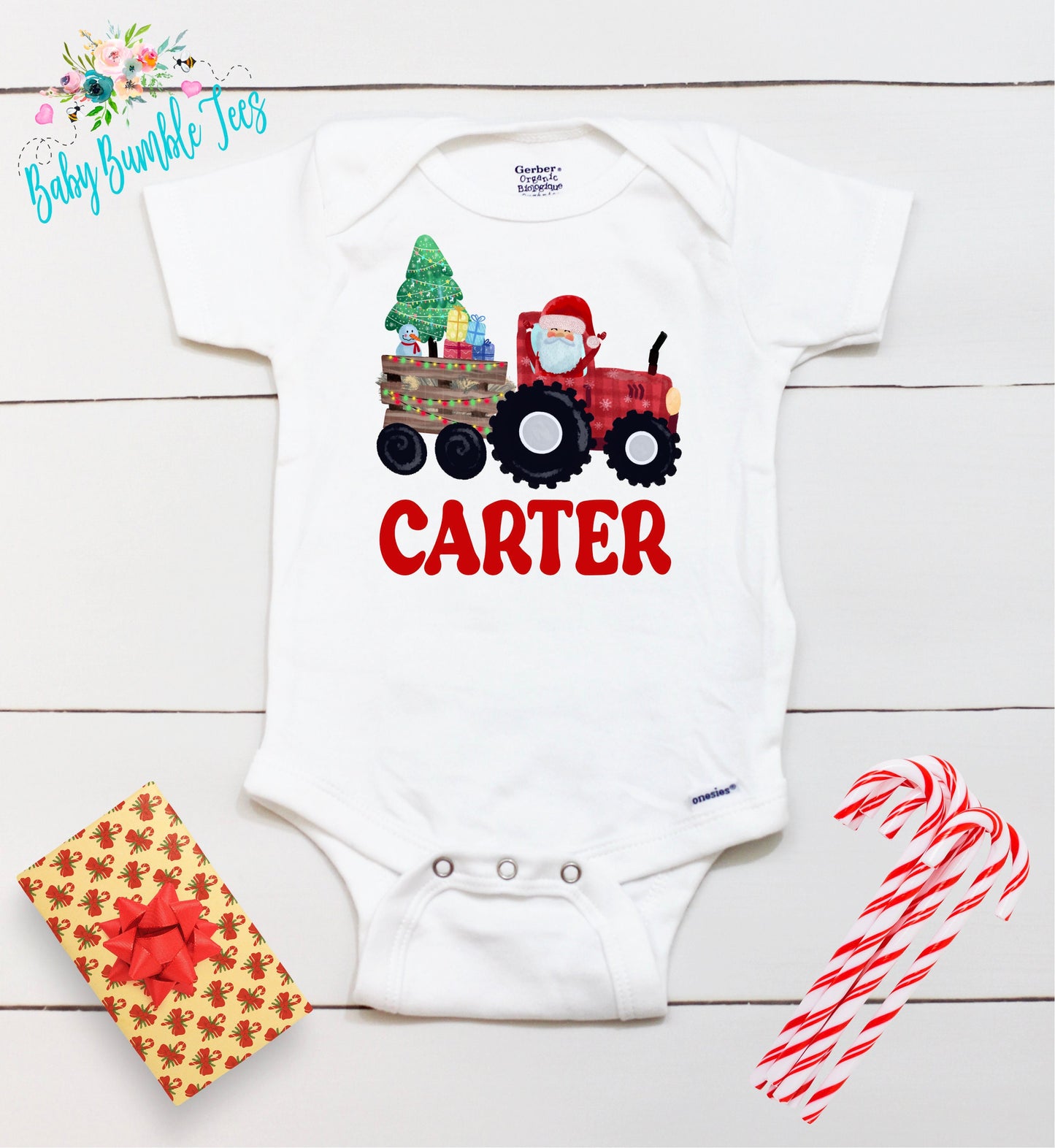 Christmas Tractor Bodysuit // Personalized Name // Kids Christmas Shirt // Boys Christmas Shirt // My First Christmas // Christmas Gift
