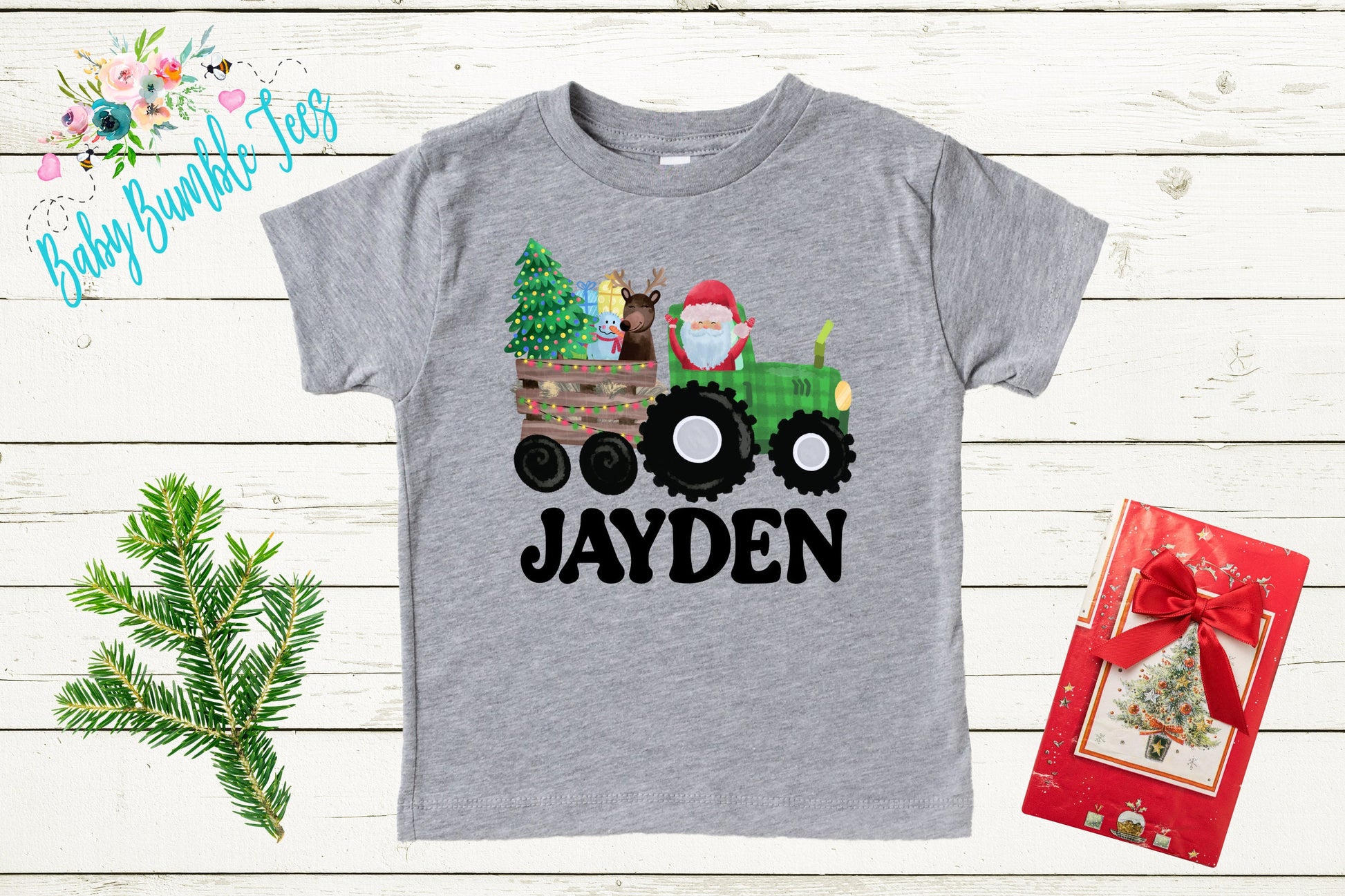 Christmas Tractor Shirt // Boys Christmas Shirt // Kids Christmas Shirt // Personalized Name // Toddler Christmas Shirt // Christmas Gift