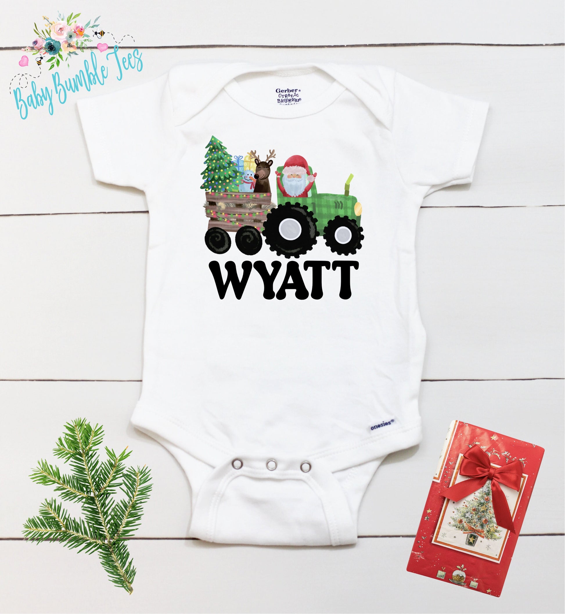 Christmas Tractor Bodysuit // Personalized Name // Kids Christmas Shirt // Boys Christmas Shirt // My First Christmas // Christmas Gift