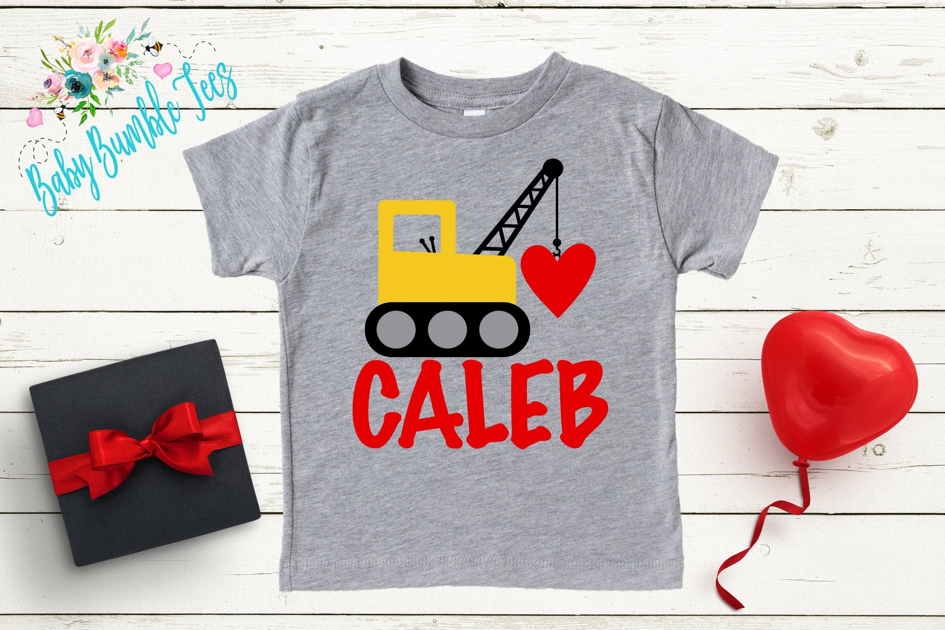 Valentines Shirt // Personalized Name // Valentine Construction // Truck // My First Valentines Day // Toddler Shirt // kids shirt // Digger