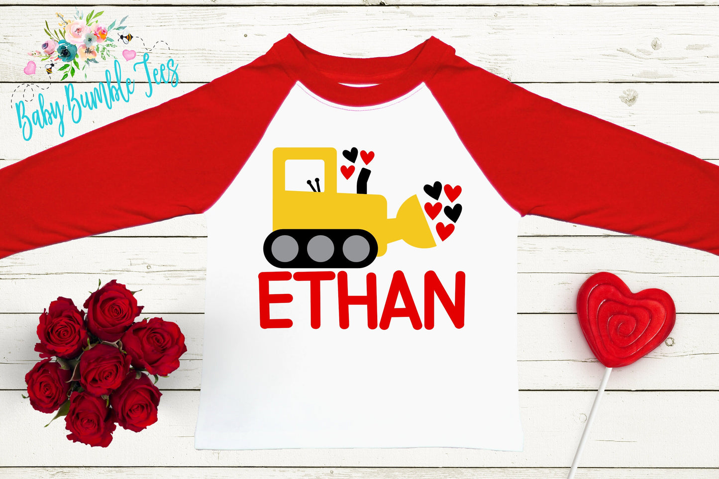 Valentines Shirt // Personalized Name // Valentine Construction // Truck // My First Valentines Day // Toddler Shirt // kids shirt // Digger