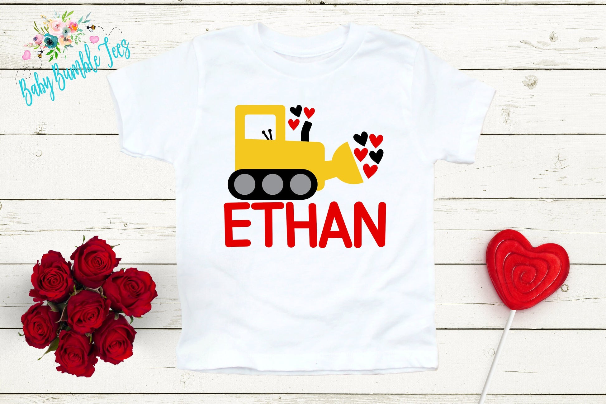 Valentines Shirt // Personalized Name // Valentine Construction // Truck // My First Valentines Day // Toddler Shirt // kids shirt // Digger