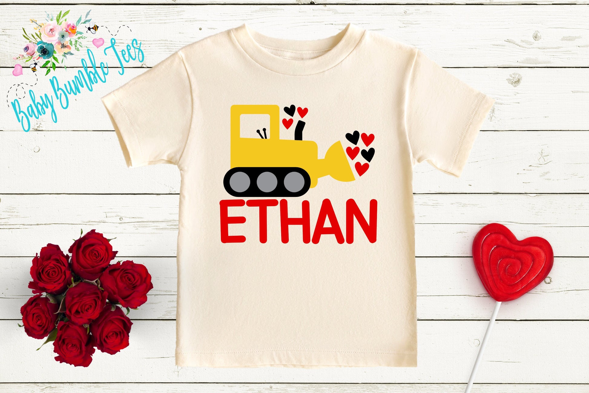 Valentines Shirt // Personalized Name // Valentine Construction // Truck // My First Valentines Day // Toddler Shirt // kids shirt // Digger