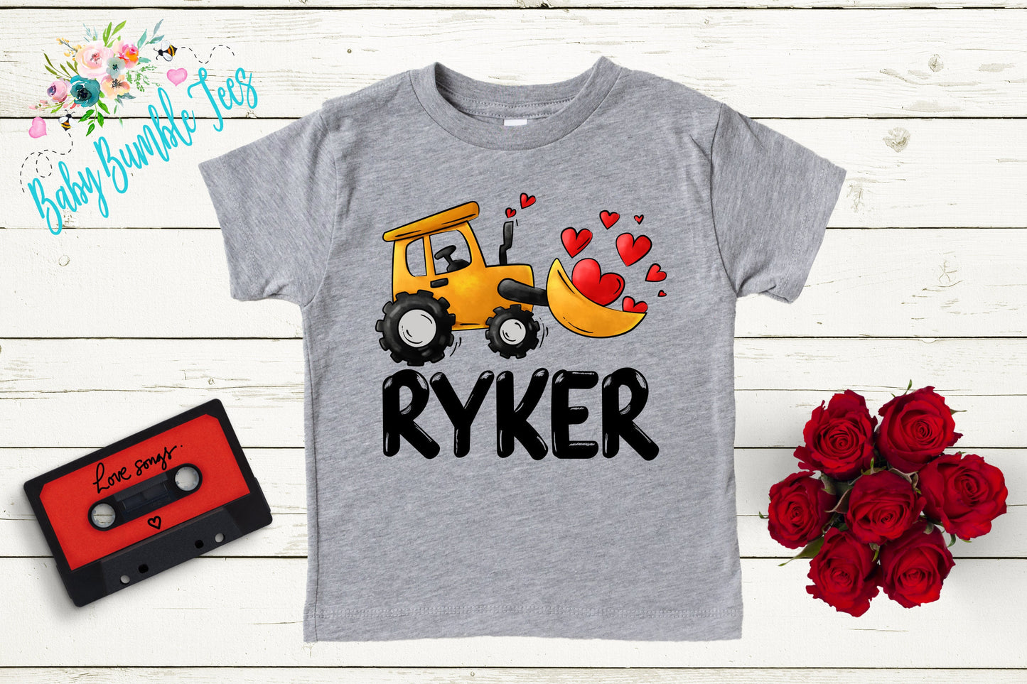 Valentines Shirt // Personalized Name // Valentine Construction // Truck // My First Valentines Day // Toddler Shirt // kids shirt // Digger