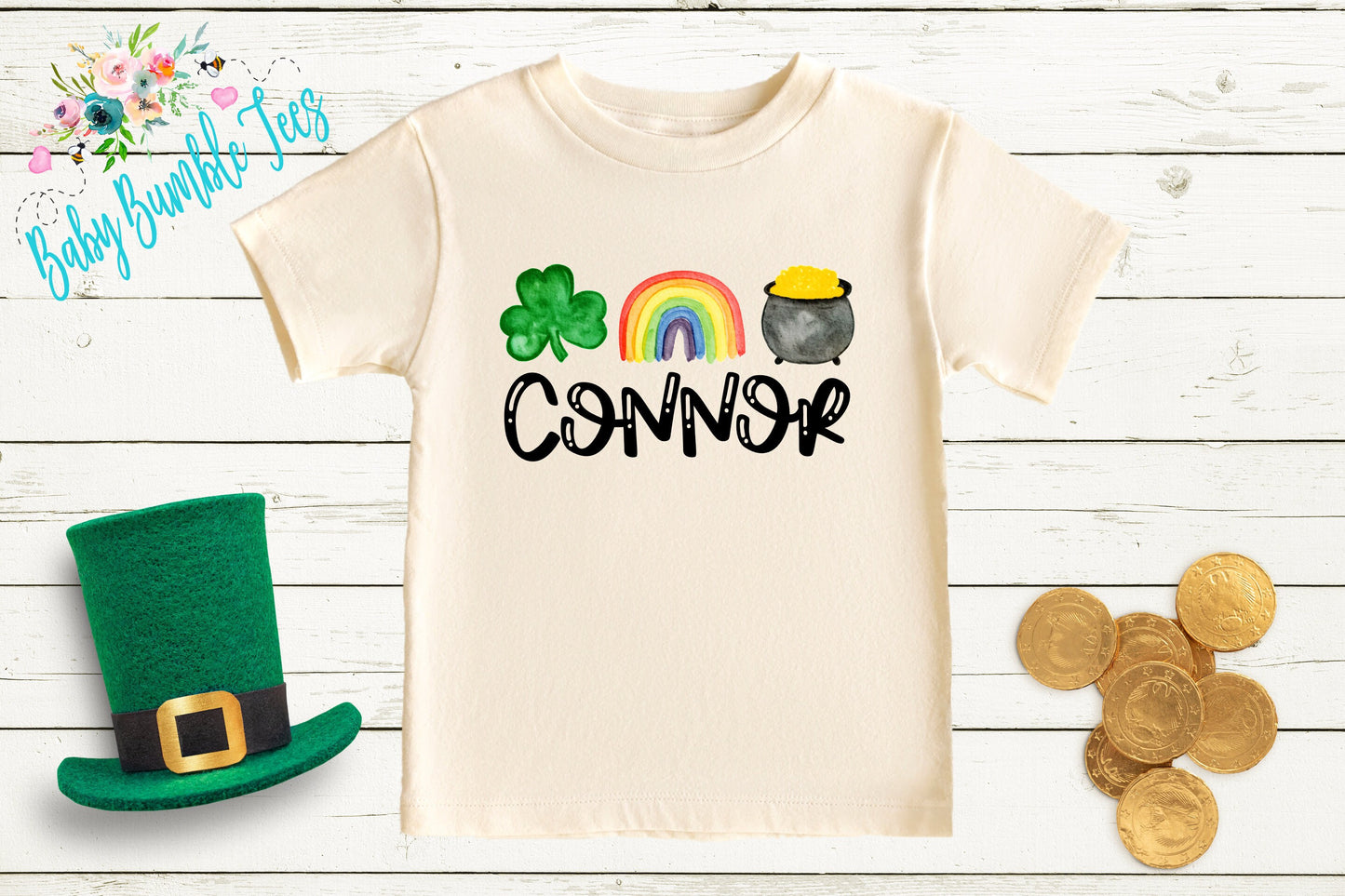 St Patricks Day Shirt - Personalized Name - St Patricks Day - Boy Shirt - Clover - St Paddys Day - Toddler Shirt - kids shirt - Gold