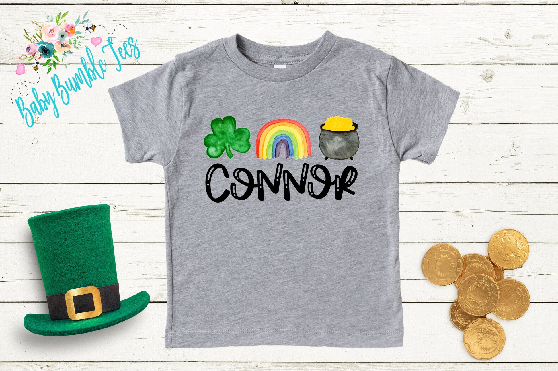 St Patricks Day Shirt - Personalized Name - St Patricks Day - Boy Shirt - Clover - St Paddys Day - Toddler Shirt - kids shirt - Gold