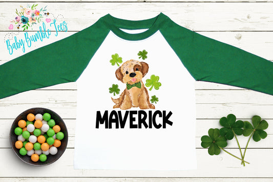 St Patricks Day Dog Shirt - Boys St Patricks Day Shirt - St Paddy's Day - Toddler Shirt - Kids St Patricks Shirt - Puppy Dog Name Shirt