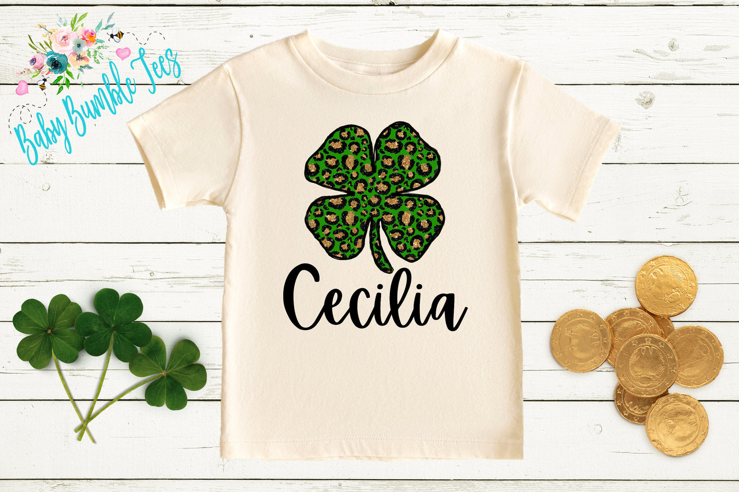 Cheetah Four Leaf Clover Shirt - Personalized Name - St Patricks Day - Girl Shirt - St Paddys Day - Toddler Shirt - kids shirt