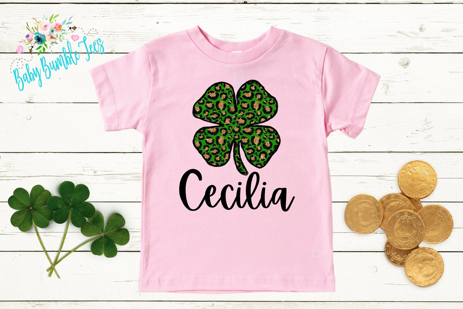 Cheetah Four Leaf Clover Shirt - Personalized Name - St Patricks Day - Girl Shirt - St Paddys Day - Toddler Shirt - kids shirt