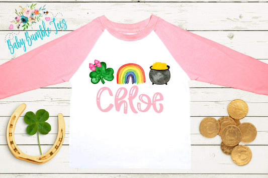 Girls St Patricks Day Shirt - St Patricks Day Kids Shirt - St Patricks Day Personalized Name - St Paddys Day - Toddler Shirt - Clover