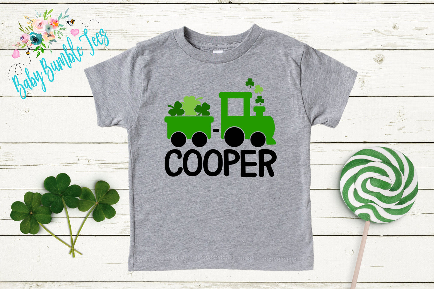 St Patricks Day Train Shirt , Custom Personalized Name, Kids St Patricks Day T Shirt, Boys Shirt, Clover St Paddys Day, Retro Toddler Shirt