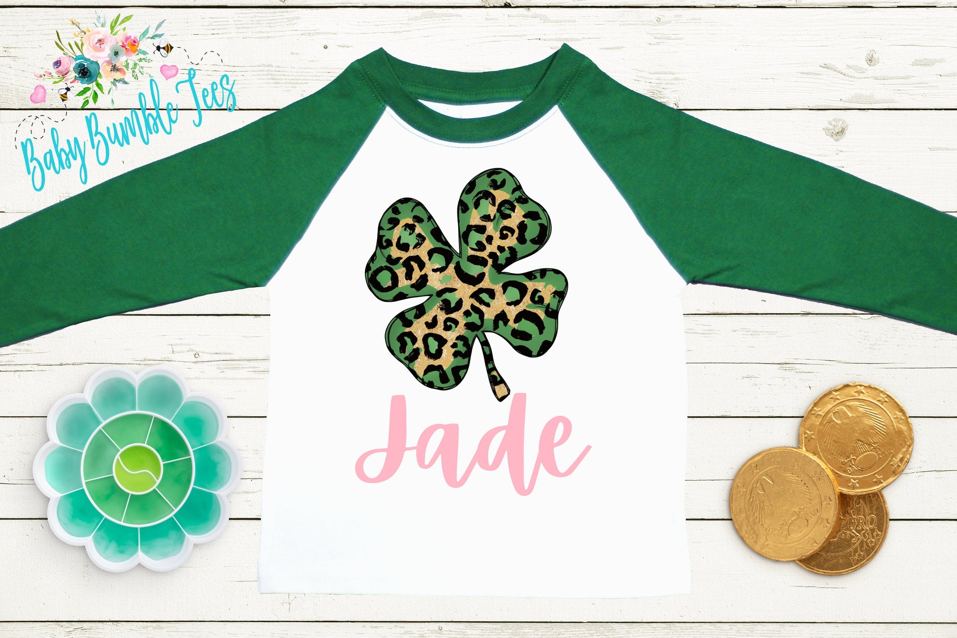 Cheetah Four Leaf Clover Shirt - Personalized Name - St Patricks Day - Girl Shirt - St Paddys Day - Toddler Shirt - kids shirt