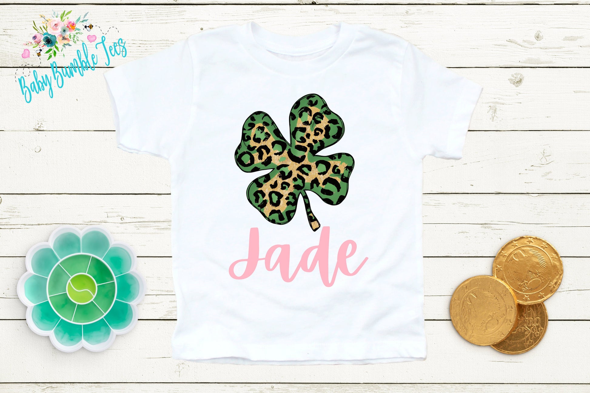Cheetah Four Leaf Clover Shirt - Personalized Name - St Patricks Day - Girl Shirt - St Paddys Day - Toddler Shirt - kids shirt