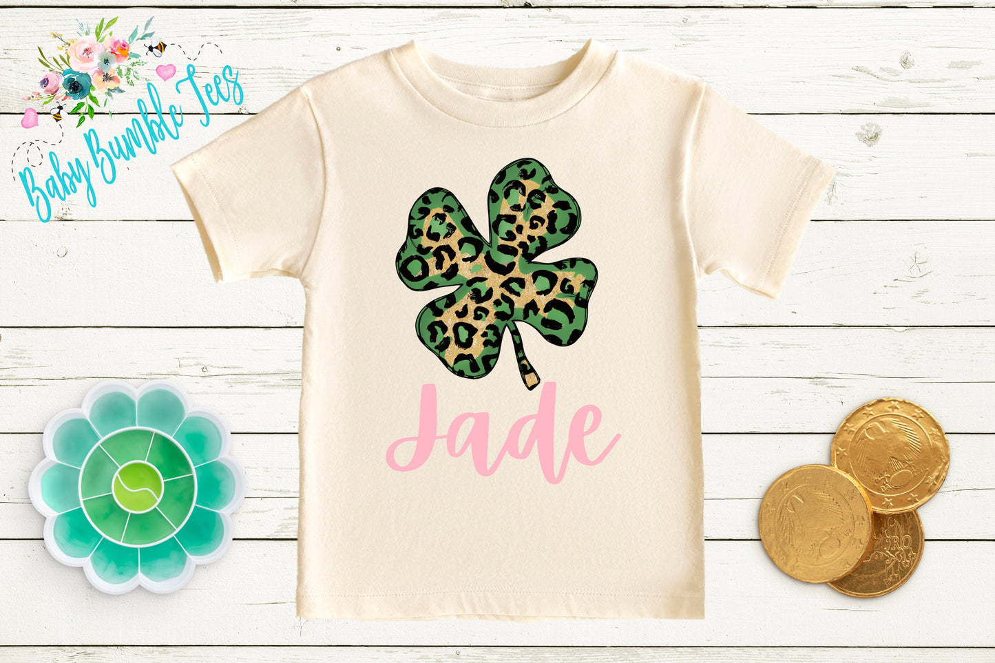 Cheetah Four Leaf Clover Shirt - Personalized Name - St Patricks Day - Girl Shirt - St Paddys Day - Toddler Shirt - kids shirt