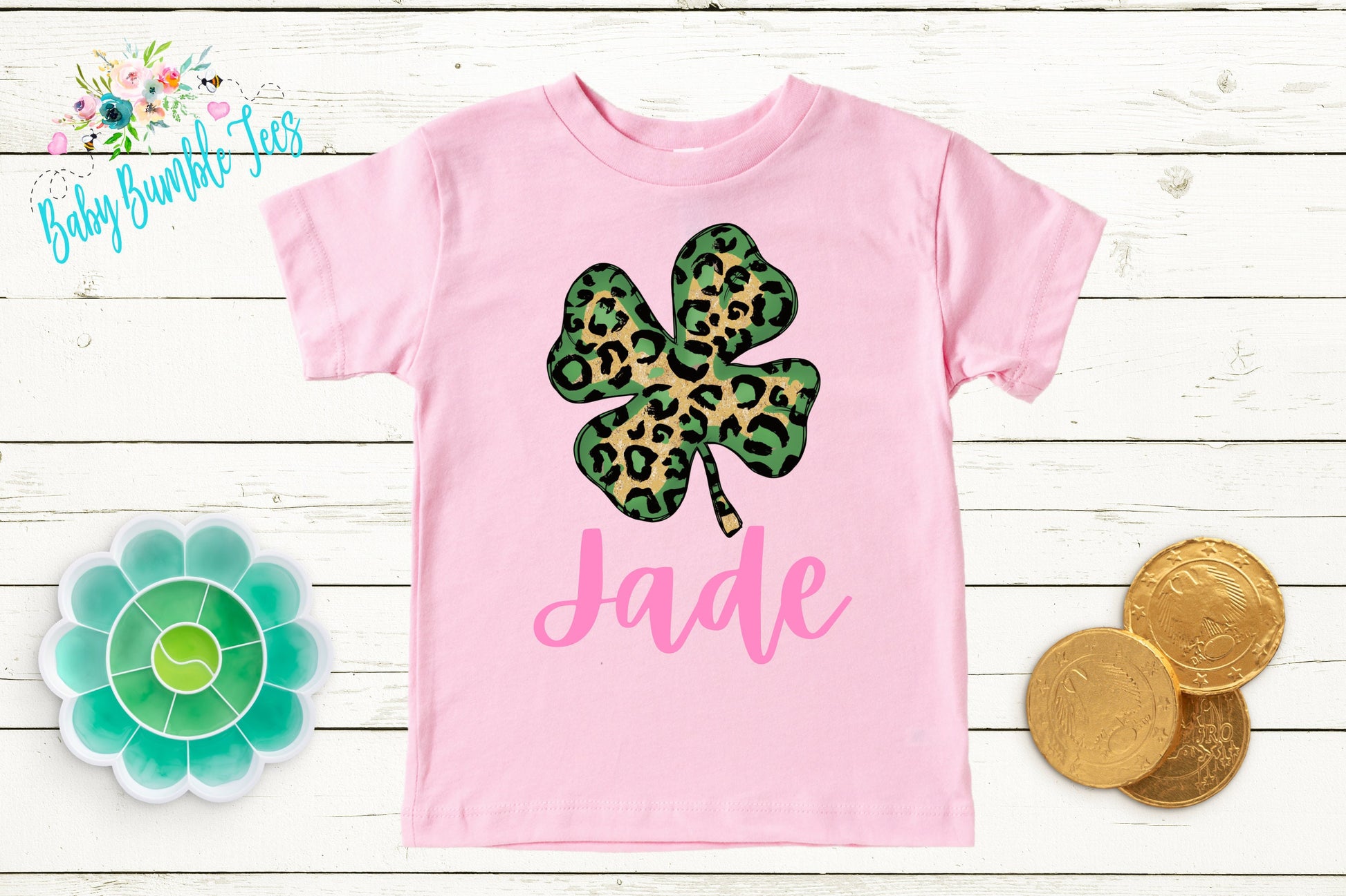 Cheetah Four Leaf Clover Shirt - Personalized Name - St Patricks Day - Girl Shirt - St Paddys Day - Toddler Shirt - kids shirt