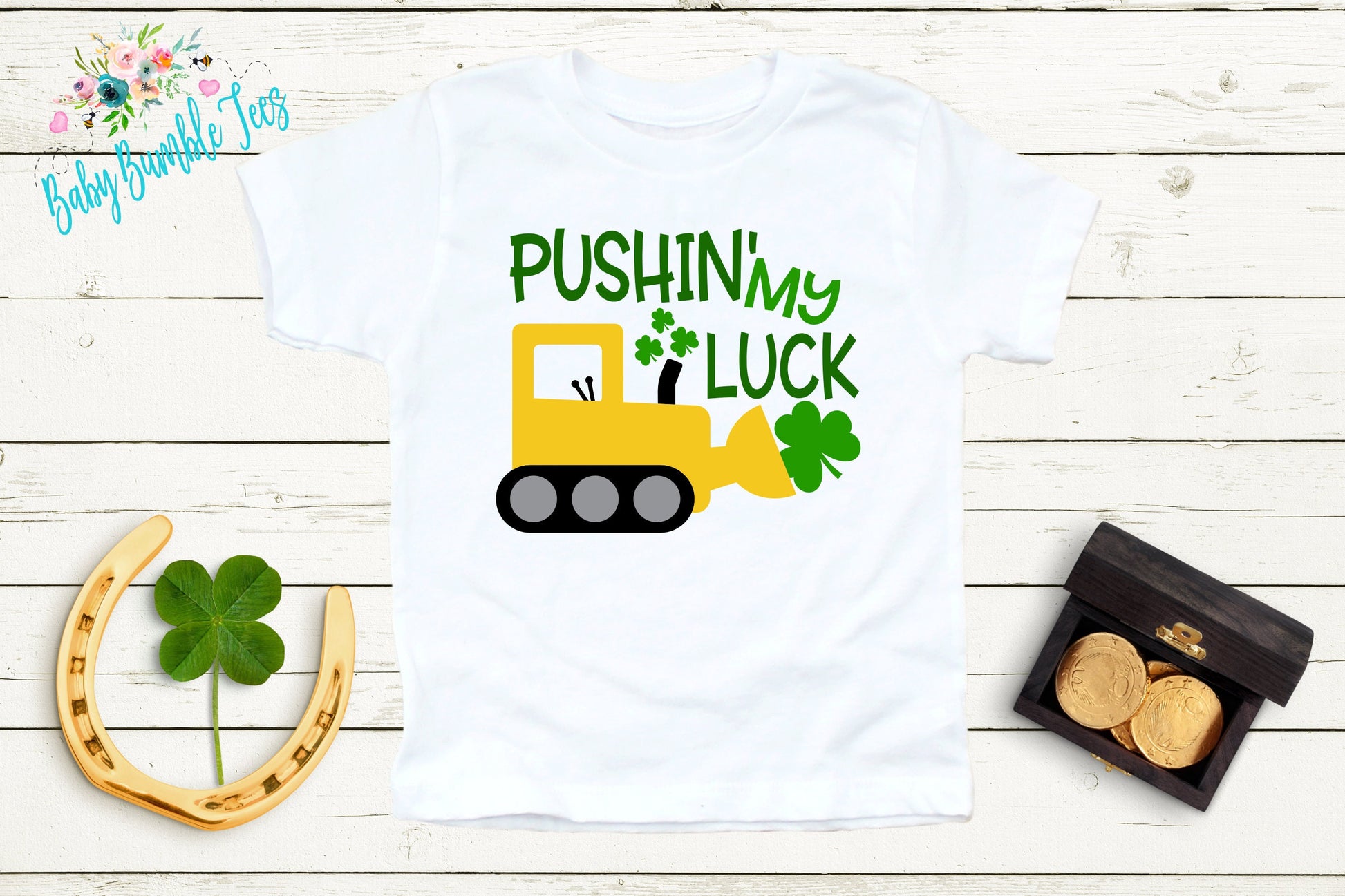 Pushin' My Luck - St Patricks Day Digger Shirt - St Patricks Day - Boy Shirt - Clover - St Paddys Day - Toddler Shirt - kids shirt