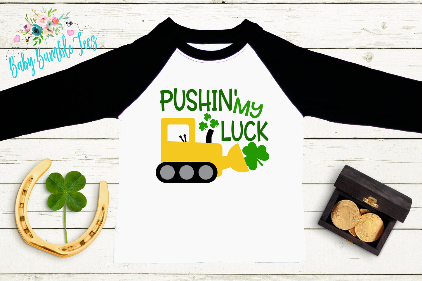 Pushin' My Luck - St Patricks Day Digger Shirt - St Patricks Day - Boy Shirt - Clover - St Paddys Day - Toddler Shirt - kids shirt