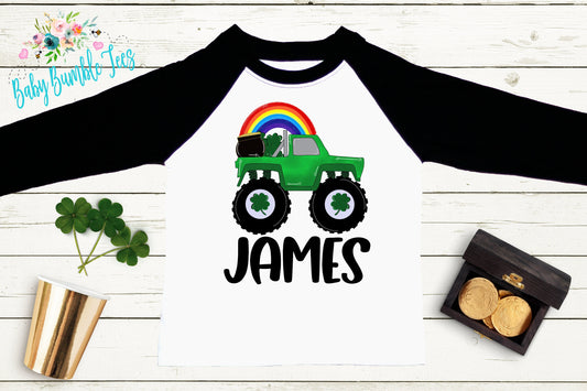 St Patricks Day Monster Truck Shirt - Personalized Name - St Patricks Day - Boy Shirt - St Paddys Day - Toddler Shirt - kids shirt