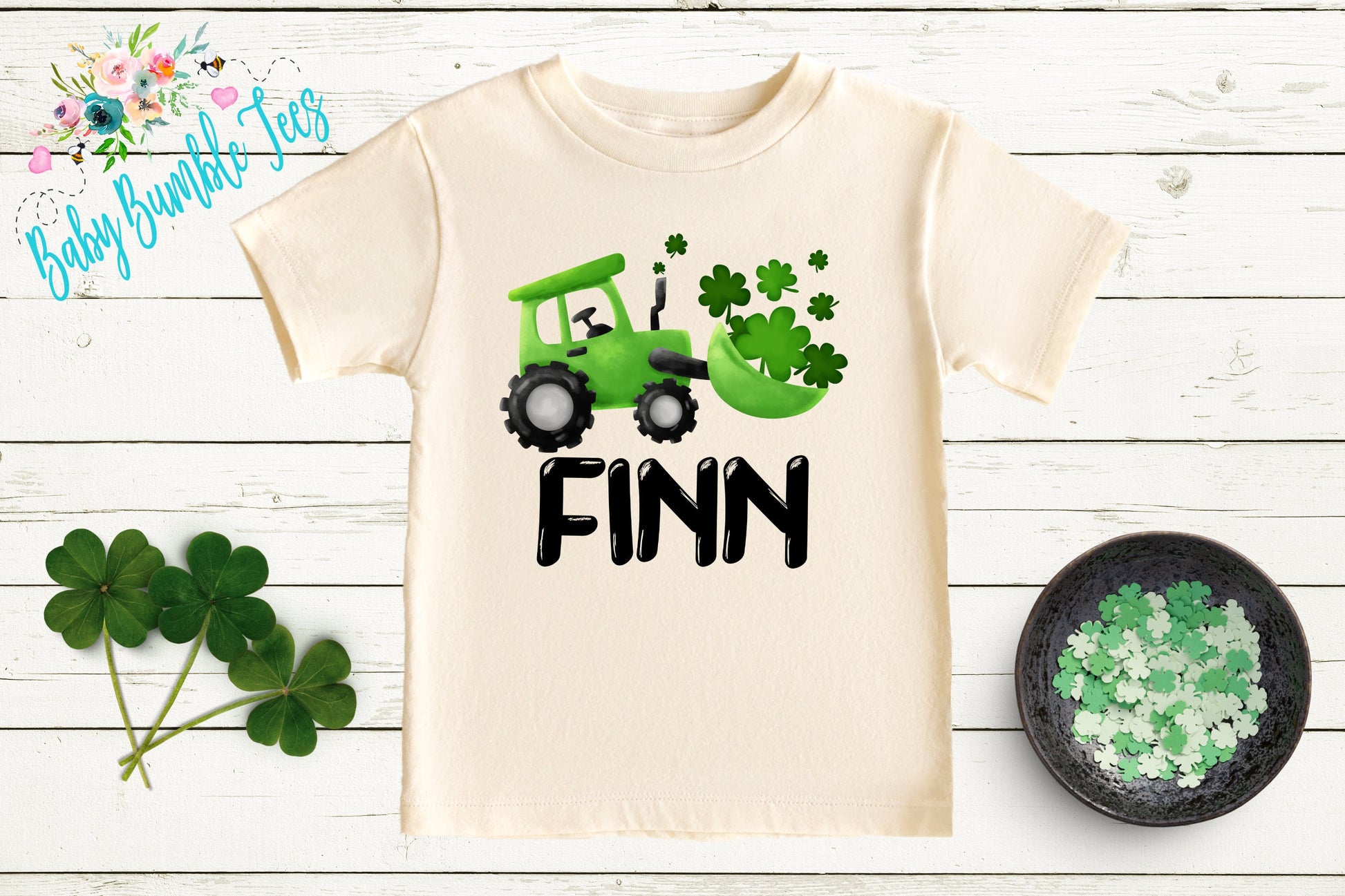 St Patricks Day Truck Shirt, Custom Personalized Name, Kids St Patricks Day T Shirt, Boys Toddler Shirt, Clover St Paddy's Day, Construction