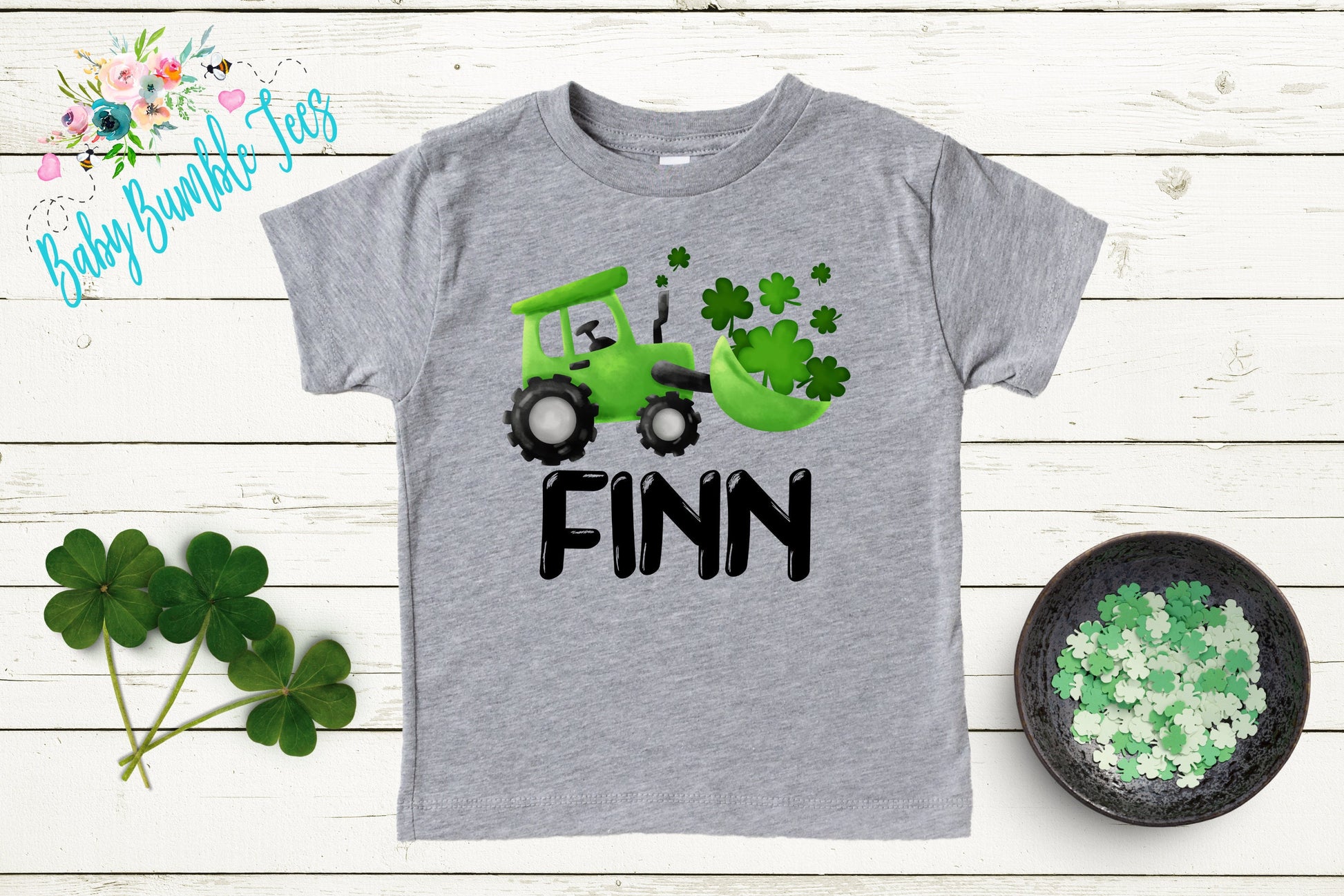 St Patricks Day Truck Shirt, Custom Personalized Name, Kids St Patricks Day T Shirt, Boys Toddler Shirt, Clover St Paddy's Day, Construction