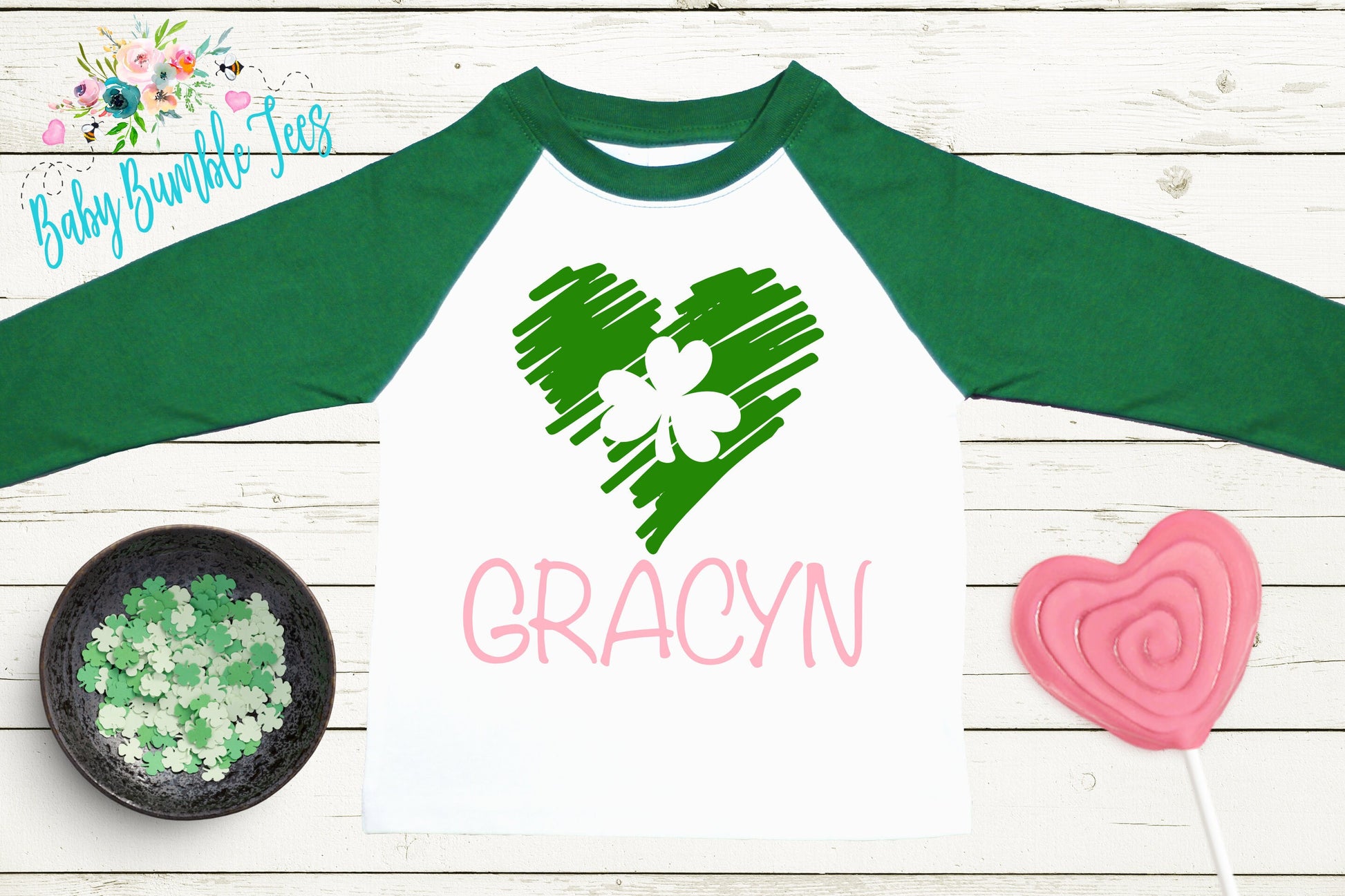 Heart Clover Shirt - Personalized Name - St Patricks Day - Girl Shirt - St Paddys Day - Toddler Shirt - kids shirt - Kids St Patricks
