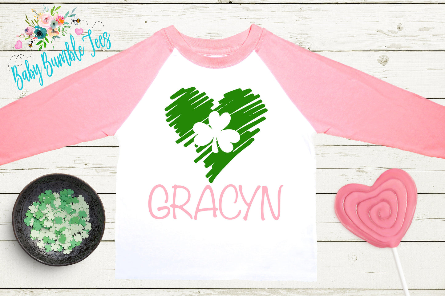 Heart Clover Shirt - Personalized Name - St Patricks Day - Girl Shirt - St Paddys Day - Toddler Shirt - kids shirt - Kids St Patricks