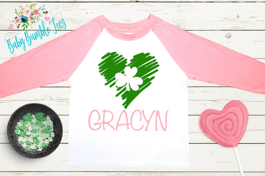 Heart Clover Shirt - Personalized Name - St Patricks Day - Girl Shirt - St Paddys Day - Toddler Shirt - kids shirt - Kids St Patricks