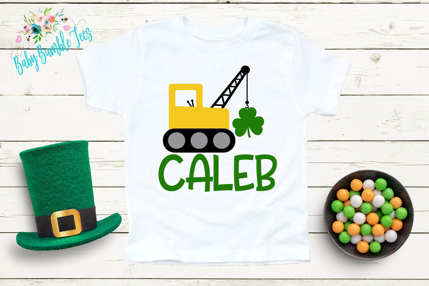 St Patricks Day Crane Shirt - Personalized Name - St Patricks Day - Boy Shirt - Clover - St Paddys Day - Toddler Shirt - kids shirt