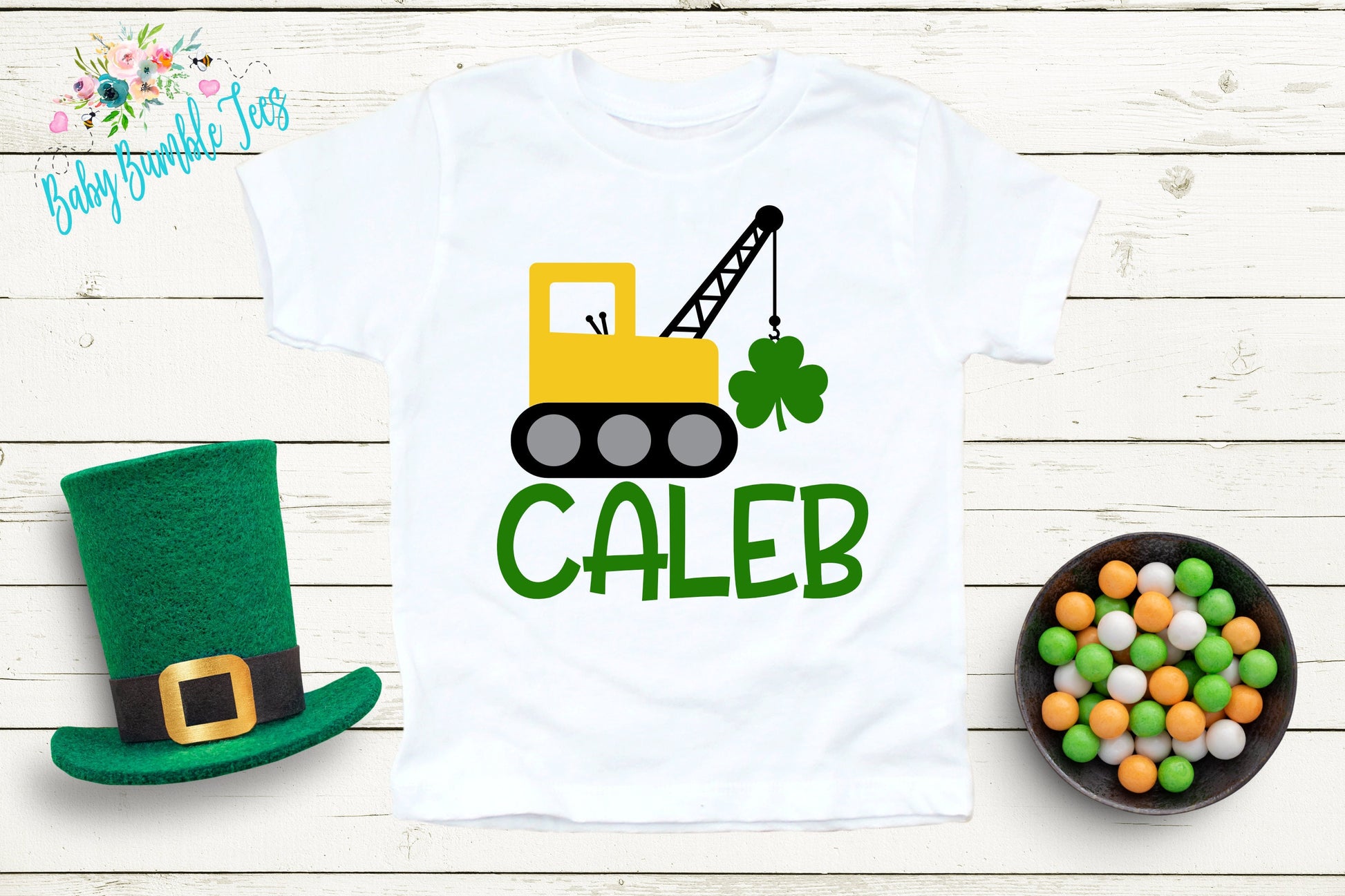 St Patricks Day Crane Shirt - Personalized Name - St Patricks Day - Boy Shirt - Clover - St Paddys Day - Toddler Shirt - kids shirt