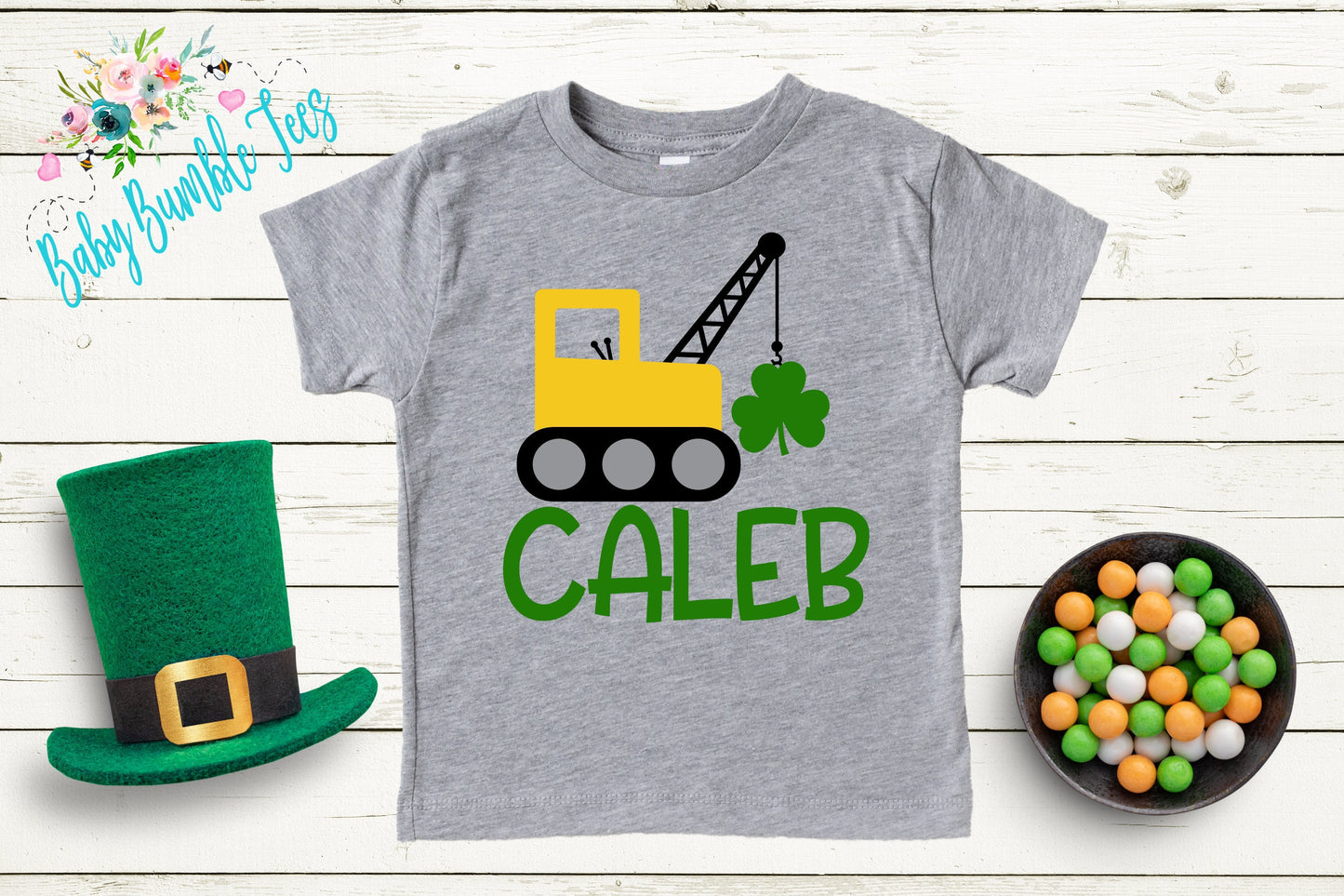 St Patricks Day Crane Shirt - Personalized Name - St Patricks Day - Boy Shirt - Clover - St Paddys Day - Toddler Shirt - kids shirt