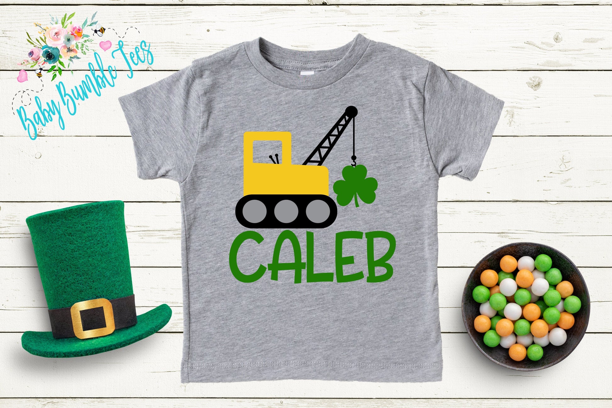 St Patricks Day Crane Shirt - Personalized Name - St Patricks Day - Boy Shirt - Clover - St Paddys Day - Toddler Shirt - kids shirt